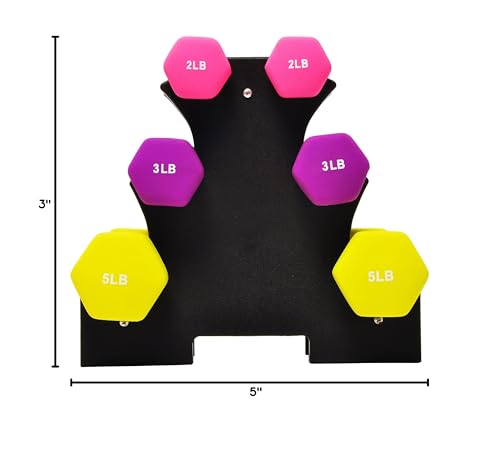 Neoprene Dumbbell Hand Weights, Anti-Slip, Anti-roll, Hex Shape Colorful, Pair or Set with Stand