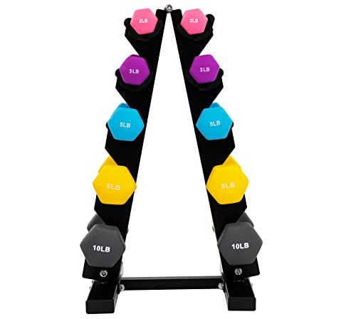 Neoprene Dumbbell Hand Weights, Anti-Slip, Anti-roll, Hex Shape Colorful, Pair or Set with Stand