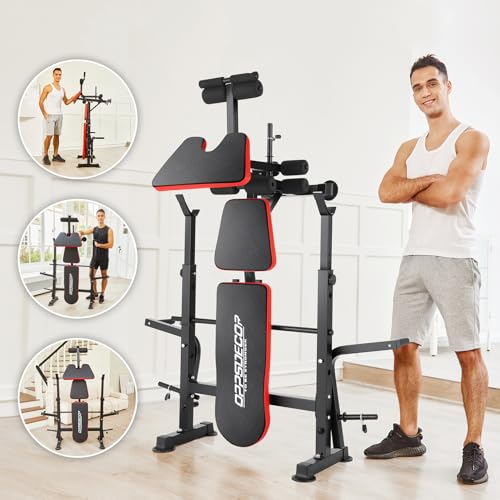 OPPSDECOR 660lbs 6 in 1 Weight Bench Set with Squat Rack Adjustable Workout Bench with Leg Developer Preacher Curl Rack Fitness Strength Training for Home Gym