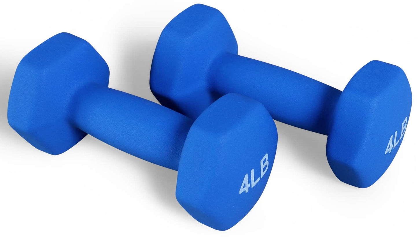 Neoprene Dumbbell Hand Weights, Anti-Slip, Anti-roll, Hex Shape Colorful, Pair or Set with Stand