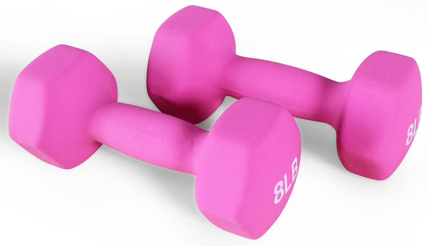 Neoprene Dumbbell Hand Weights, Anti-Slip, Anti-roll, Hex Shape Colorful, Pair or Set with Stand