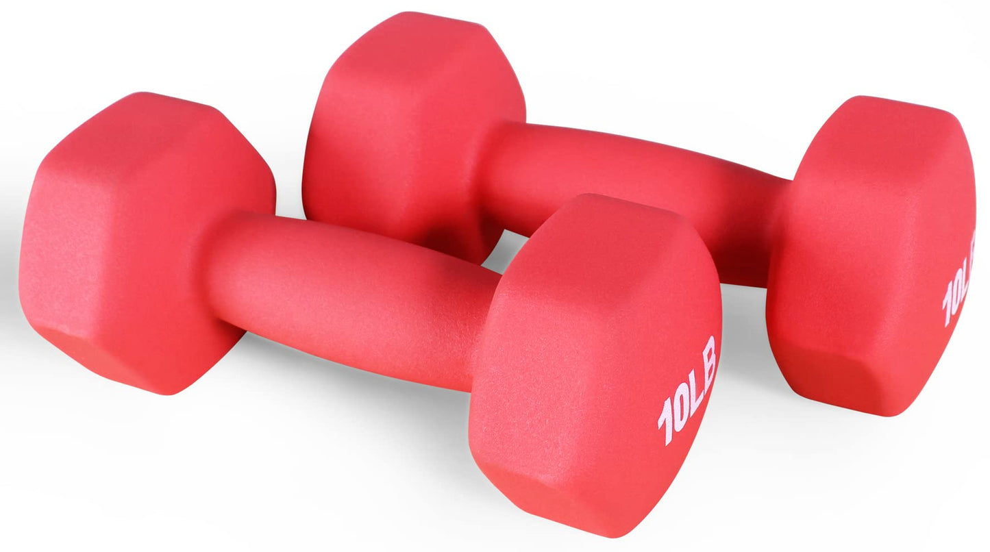 Neoprene Dumbbell Hand Weights, Anti-Slip, Anti-roll, Hex Shape Colorful, Pair or Set with Stand