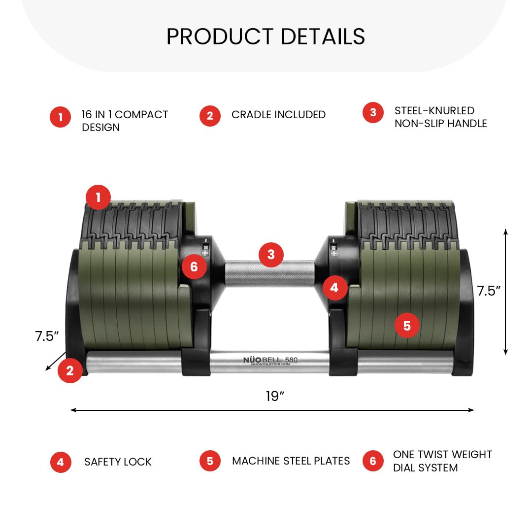 NUOBELL Adjustable Dumbbells Pair 5-80 lbs: the Adjustable Dumbbell Set and Free Weight Set to Replace 16 Sets of Dumbells. Add Nuobell Weights Dumbbells Set to Your Home Gym for Weight Bench and Dumbbell Bench Press Exercise.