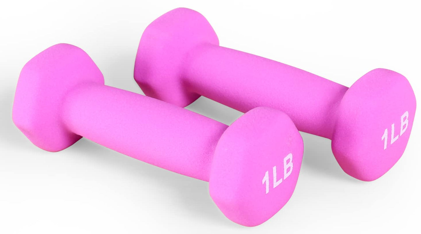 Neoprene Dumbbell Hand Weights, Anti-Slip, Anti-roll, Hex Shape Colorful, Pair or Set with Stand