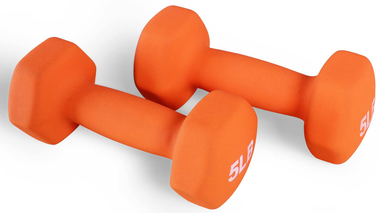 Neoprene Dumbbell Hand Weights, Anti-Slip, Anti-roll, Hex Shape Colorful, Pair or Set with Stand