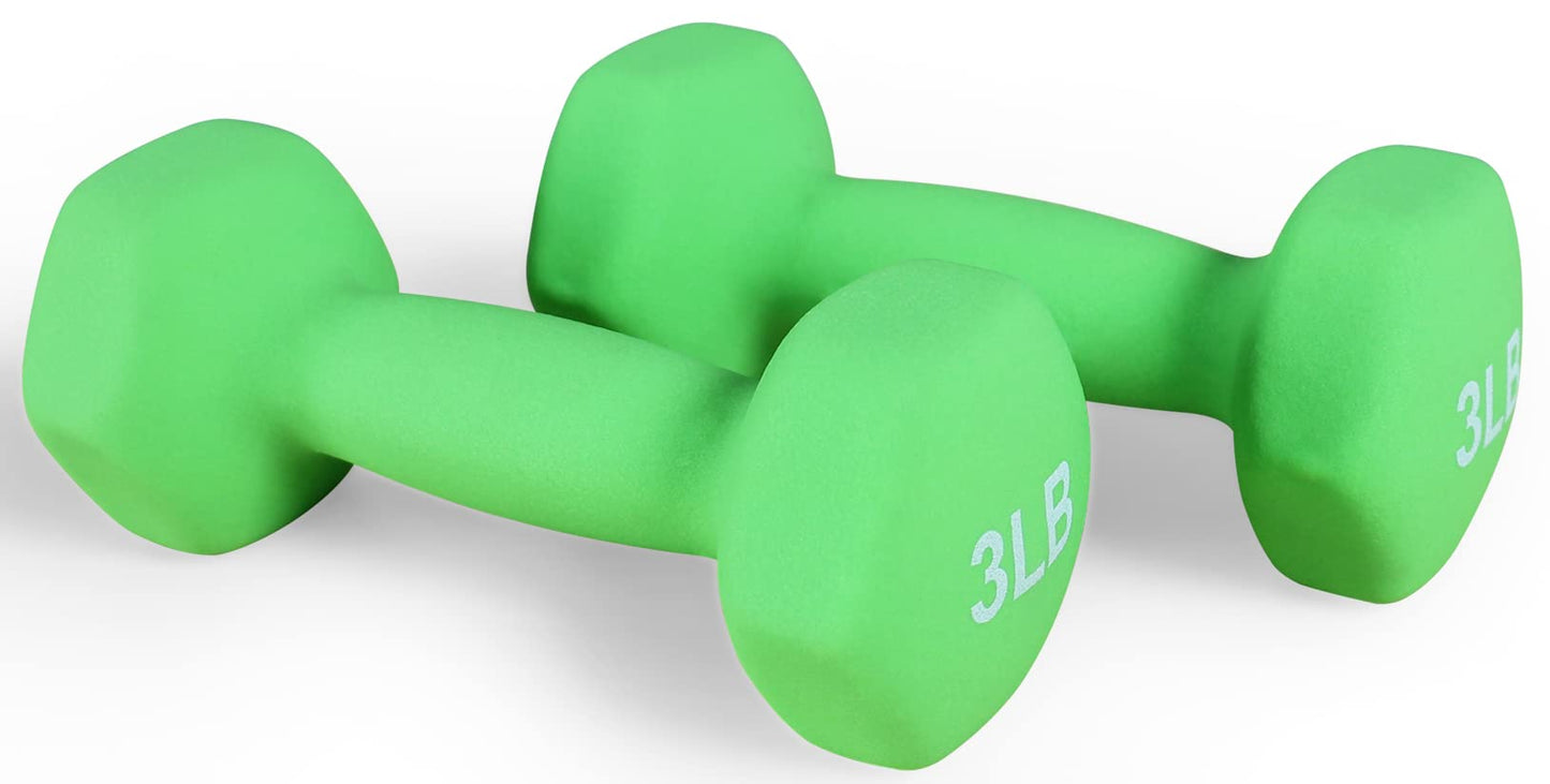 Neoprene Dumbbell Hand Weights, Anti-Slip, Anti-roll, Hex Shape Colorful, Pair or Set with Stand