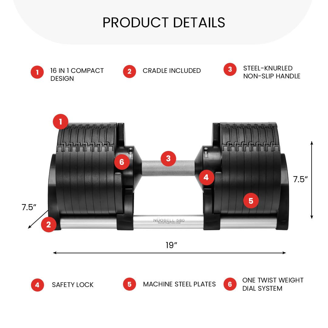 NUOBELL Adjustable Dumbbells Pair 5-80 lbs: the Adjustable Dumbbell Set and Free Weight Set to Replace 16 Sets of Dumbells. Add Nuobell Weights Dumbbells Set to Your Home Gym for Weight Bench and Dumbbell Bench Press Exercise.