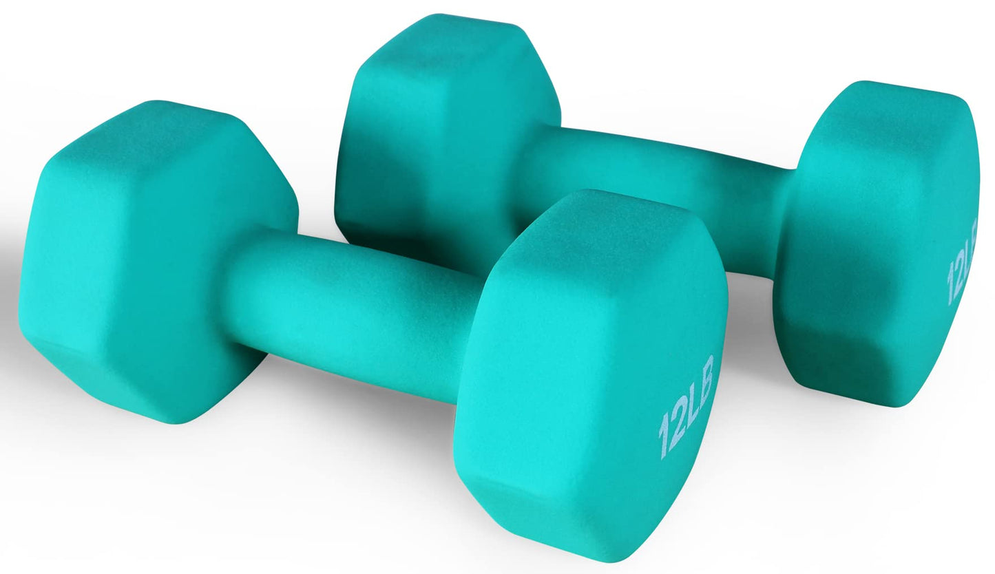 Neoprene Dumbbell Hand Weights, Anti-Slip, Anti-roll, Hex Shape Colorful, Pair or Set with Stand