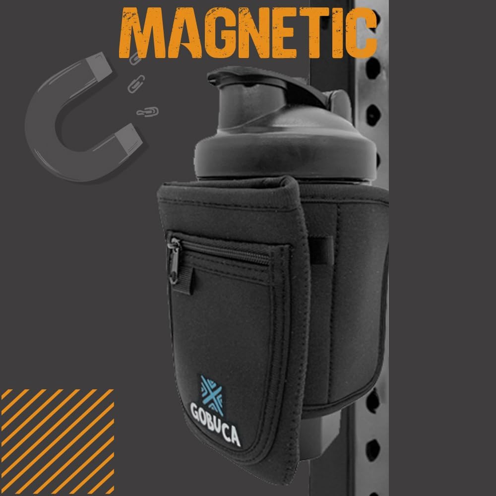 Magnetic Water Bottle Holder for Gym - Multi Purpose Magnetic Bag for Gym, Office & Travel - Gym Bag Magnetic Holder - Magnetic Gym Pouch - Holds phone, cards, keys & ear buds- Fits many sizes