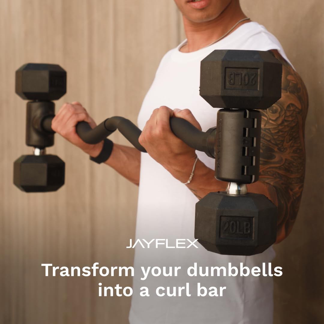 Jayflex Hyperbell Dumbbell Converter - Convert Dumbbells to Barbell Set and Kettlebell for Home Fitness - Adjustable & Up to 200 lb Capacity Weight Barbell for Weight Lifting