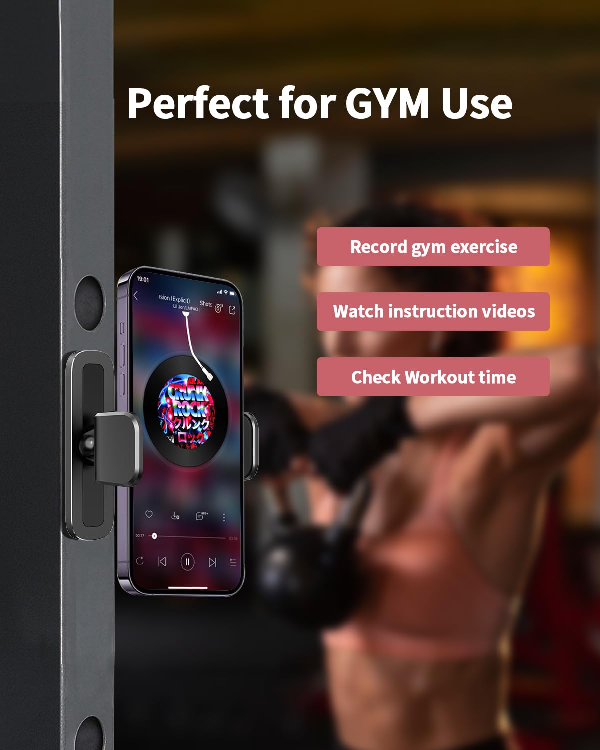 APPS2Car Gym Magnetic Phone Holder, 360 Adjustable, Compatible with 4.7-6.5" Smartphones, Alloy Base and Joint, Black