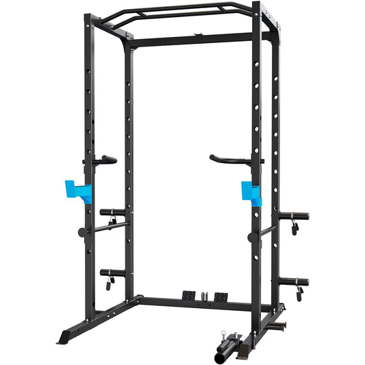 Power Cage, Multi-Functional Power Rack with J-Hooks, Dip Handles, Landmine Attachment and Optional Cable Pulley System for Home Gym