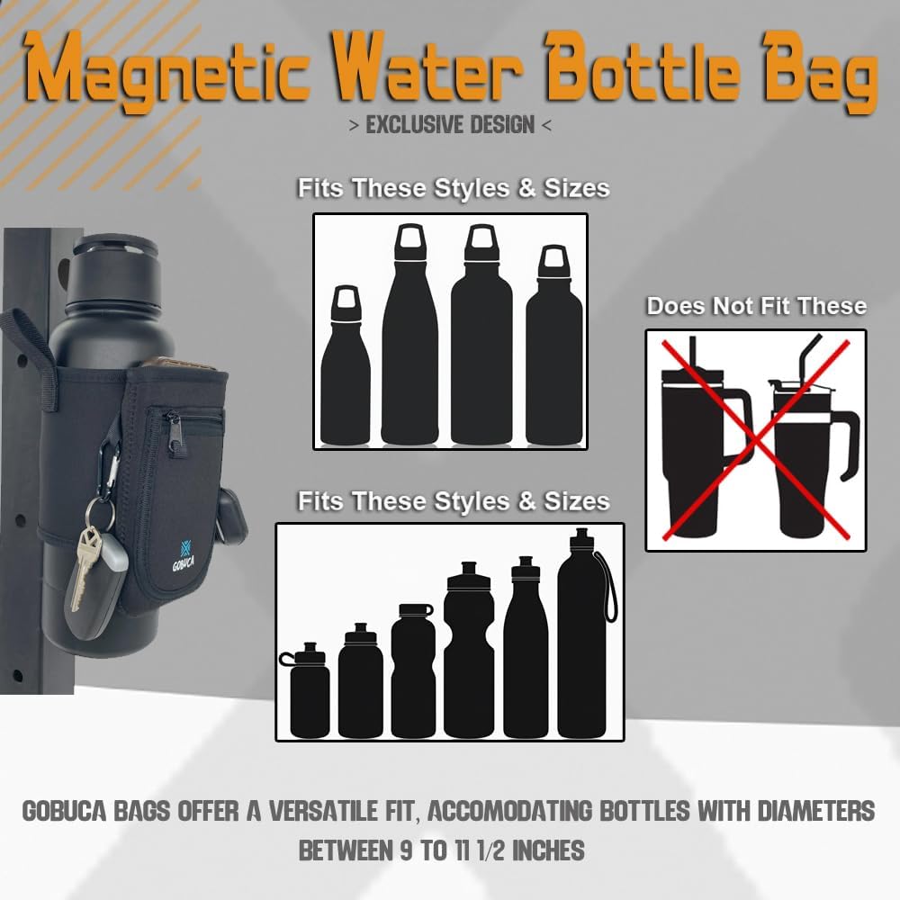 Magnetic Water Bottle Holder for Gym - Multi Purpose Magnetic Bag for Gym, Office & Travel - Gym Bag Magnetic Holder - Magnetic Gym Pouch - Holds phone, cards, keys & ear buds- Fits many sizes