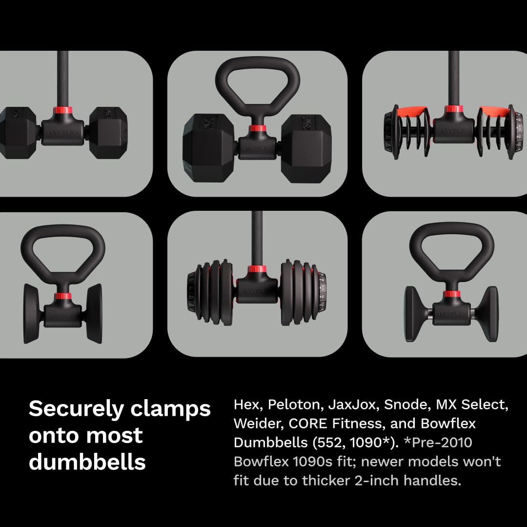 Jayflex Hyperbell Dumbbell Converter - Convert Dumbbells to Barbell Set and Kettlebell for Home Fitness - Adjustable & Up to 200 lb Capacity Weight Barbell for Weight Lifting