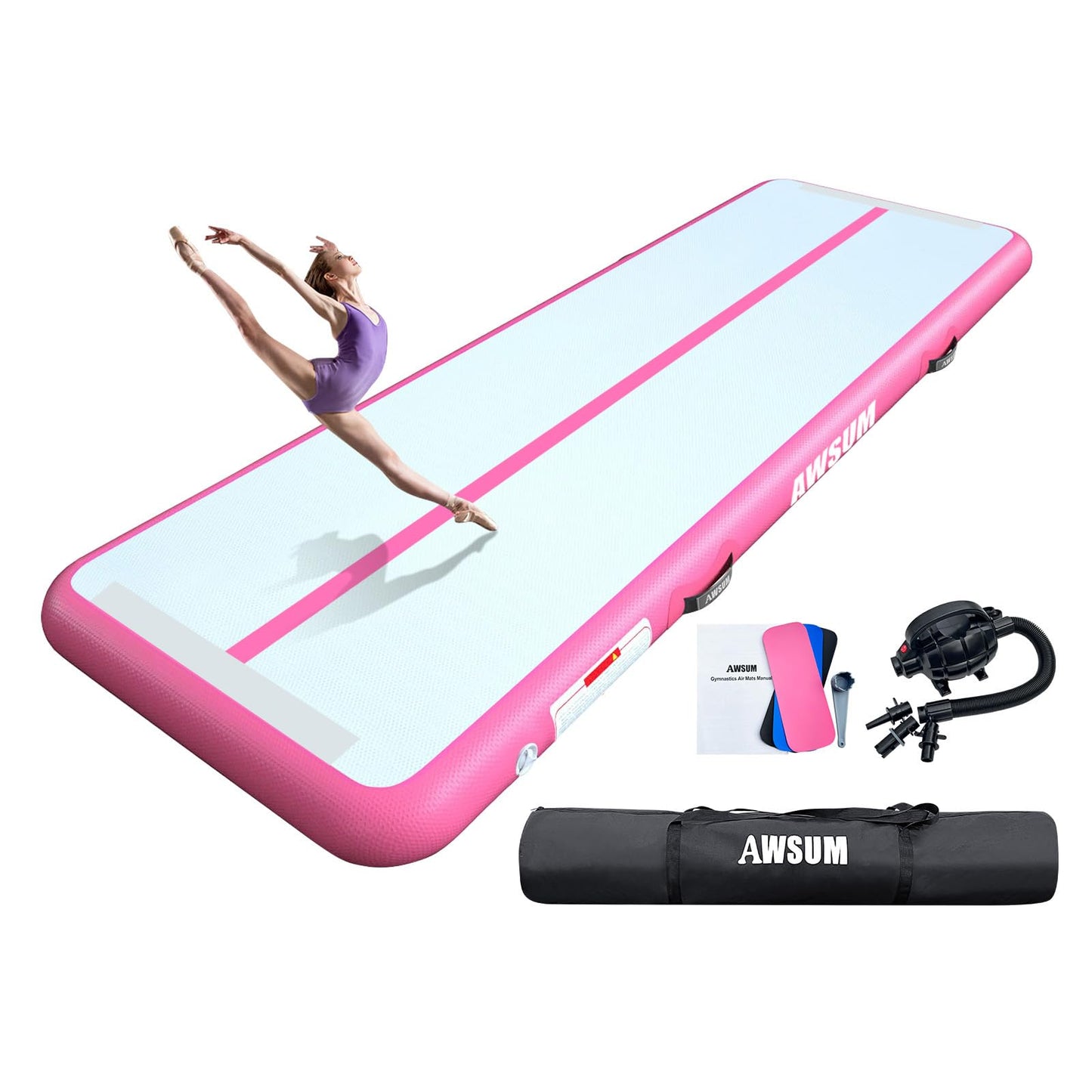 AWSUM Inflatable Air Gymnastics Mat 10ft/13ft/16ft/20ft/23ft Training mat 4/8 inches Thick tumbling mat with Electric Pump for Home/Gym/Outdoor