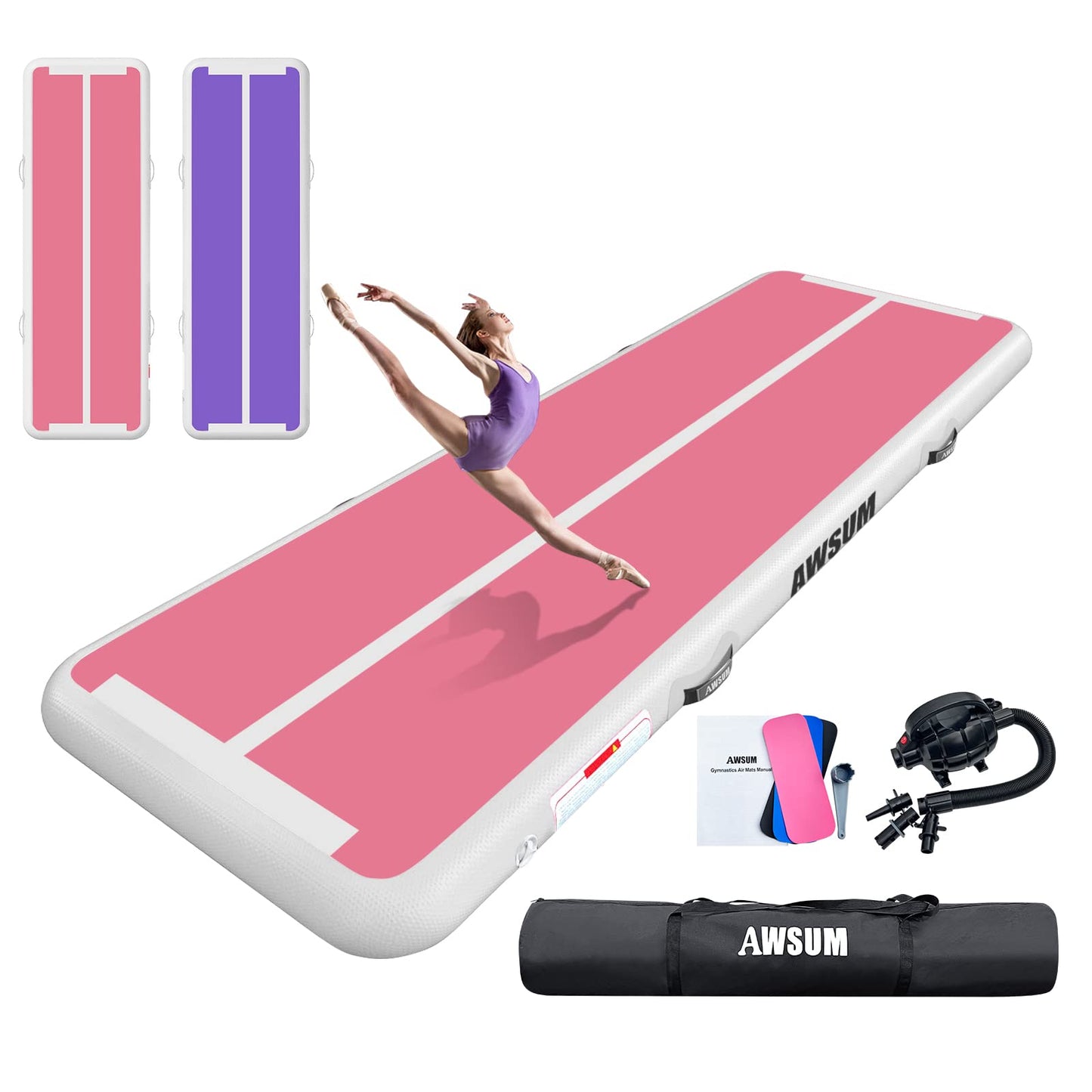 AWSUM Inflatable Air Gymnastics Mat 10ft/13ft/16ft/20ft/23ft Training mat 4/8 inches Thick tumbling mat with Electric Pump for Home/Gym/Outdoor