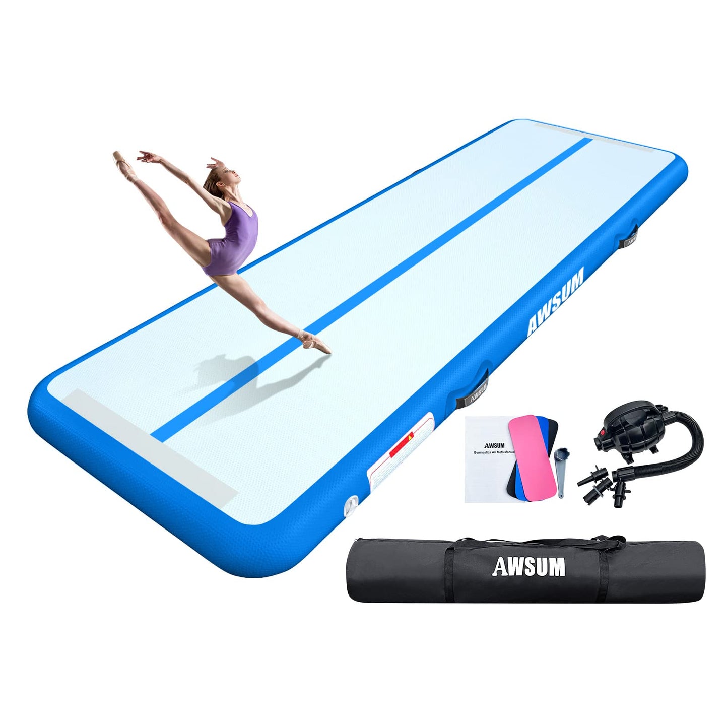 AWSUM Inflatable Air Gymnastics Mat 10ft/13ft/16ft/20ft/23ft Training mat 4/8 inches Thick tumbling mat with Electric Pump for Home/Gym/Outdoor