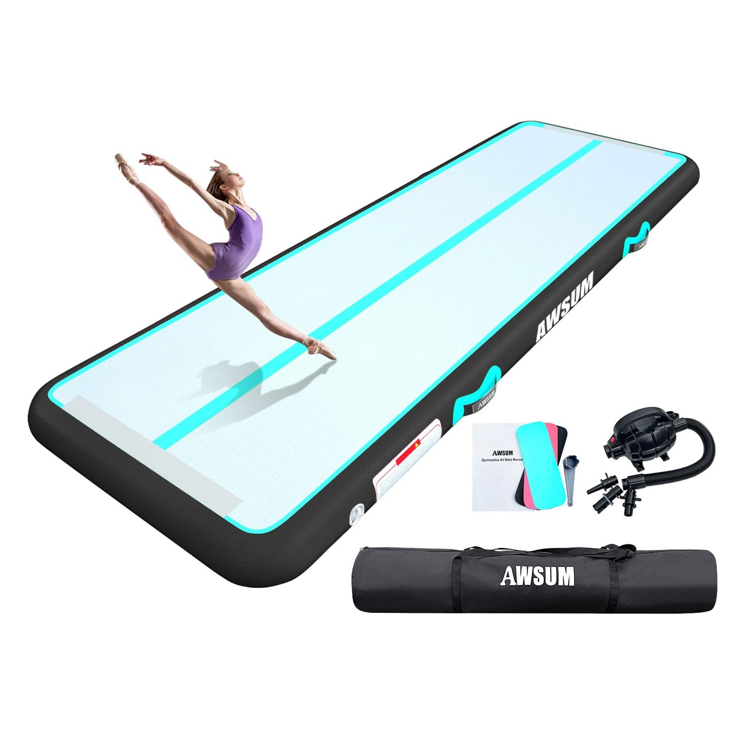 AWSUM Inflatable Air Gymnastics Mat 10ft/13ft/16ft/20ft/23ft Training mat 4/8 inches Thick tumbling mat with Electric Pump for Home/Gym/Outdoor