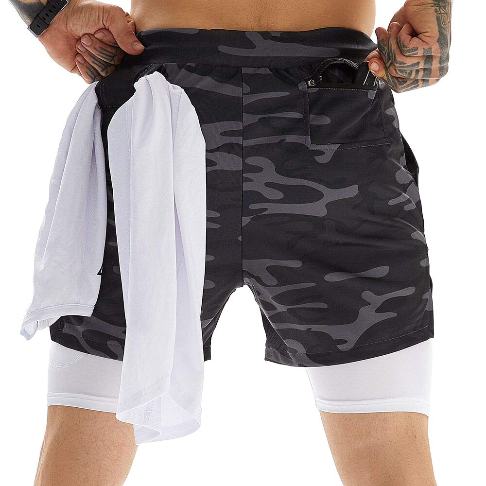 OEBLD Mens Athletic Shorts 2-in-1 Gym Workout Running 7'' Shorts with Towel Loop