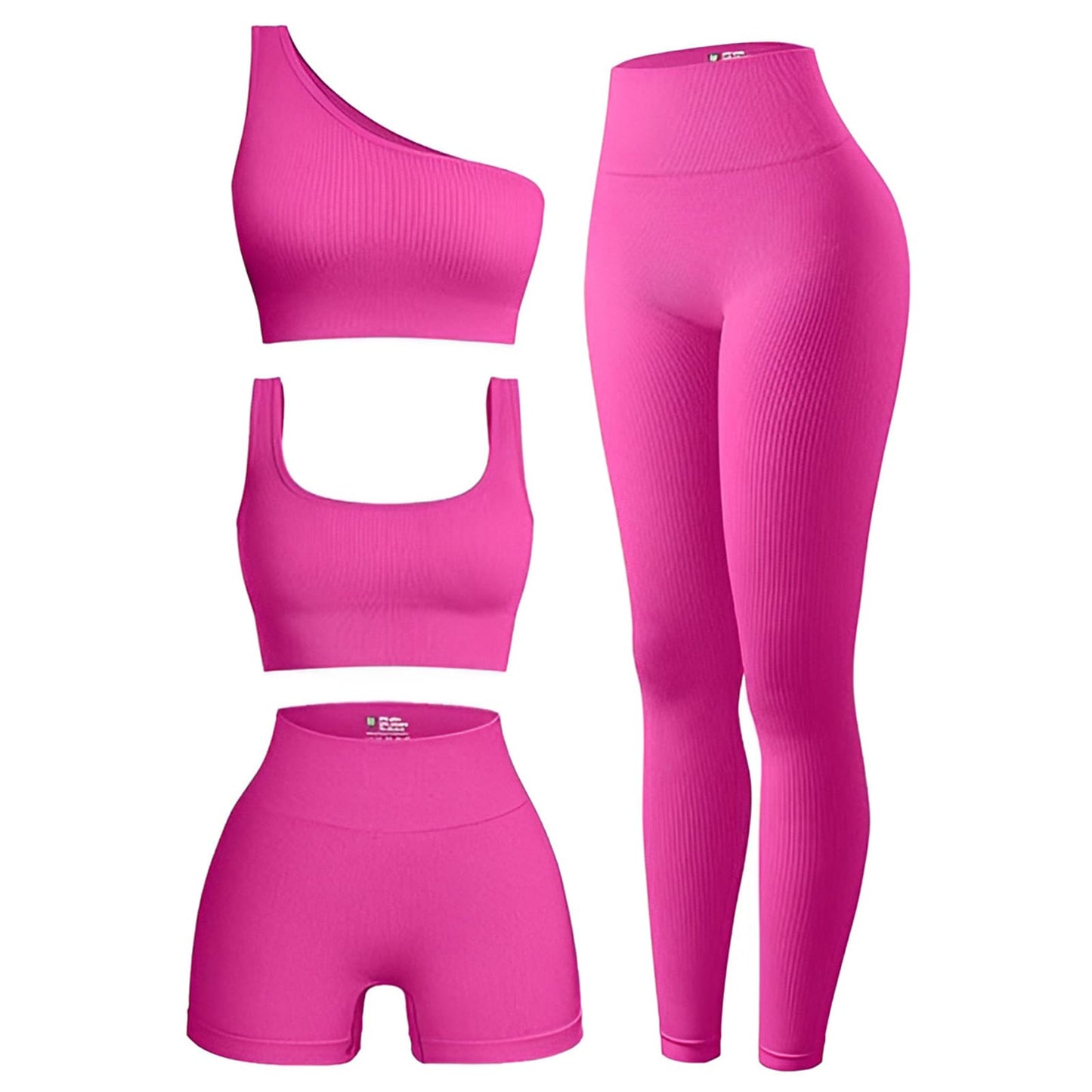 4 Piece Workout Sets For Women Ribbed Leggings Clothes Yoga Sets Active Wear Matching Work Out Sets Gym Pilates Outfits