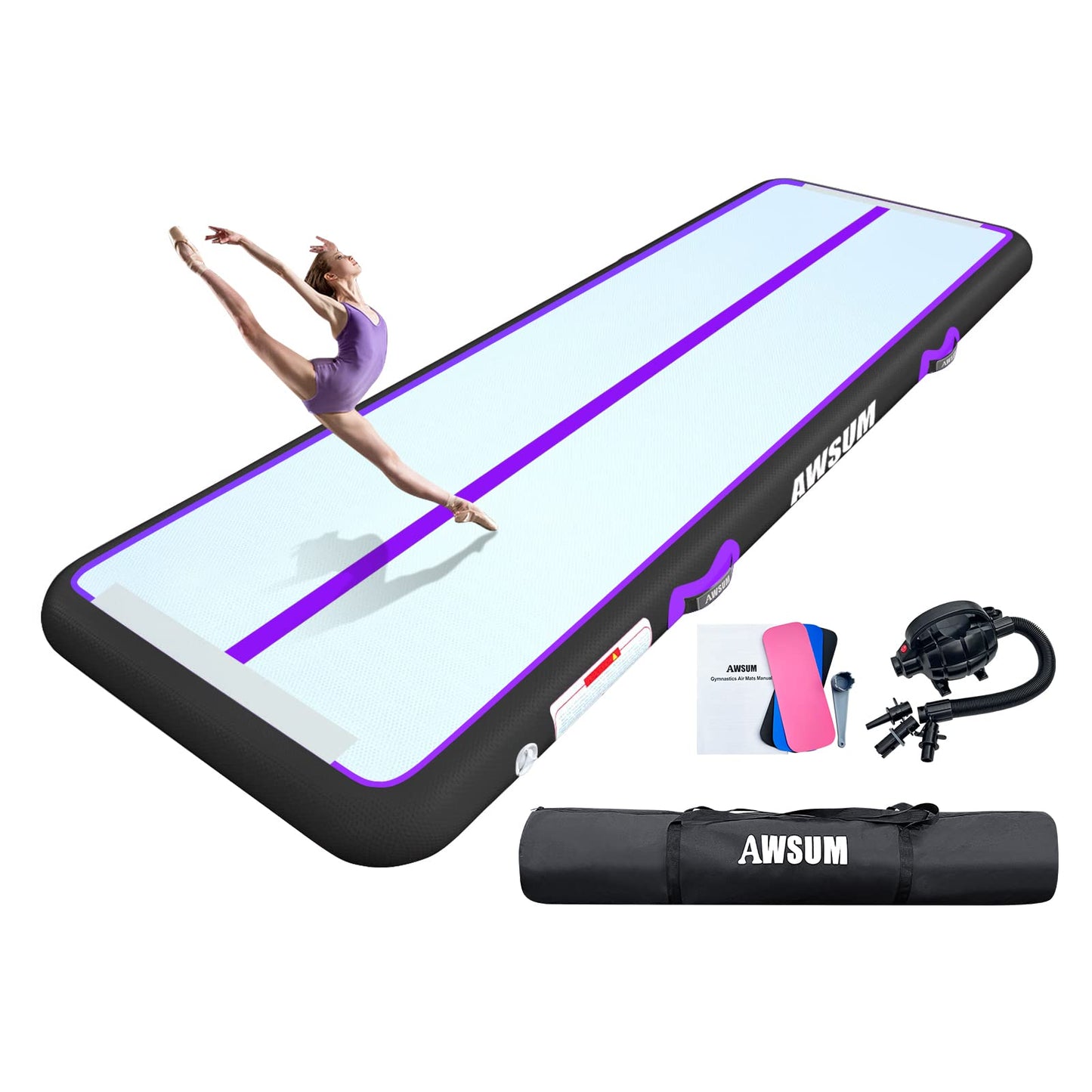 AWSUM Inflatable Air Gymnastics Mat 10ft/13ft/16ft/20ft/23ft Training mat 4/8 inches Thick tumbling mat with Electric Pump for Home/Gym/Outdoor