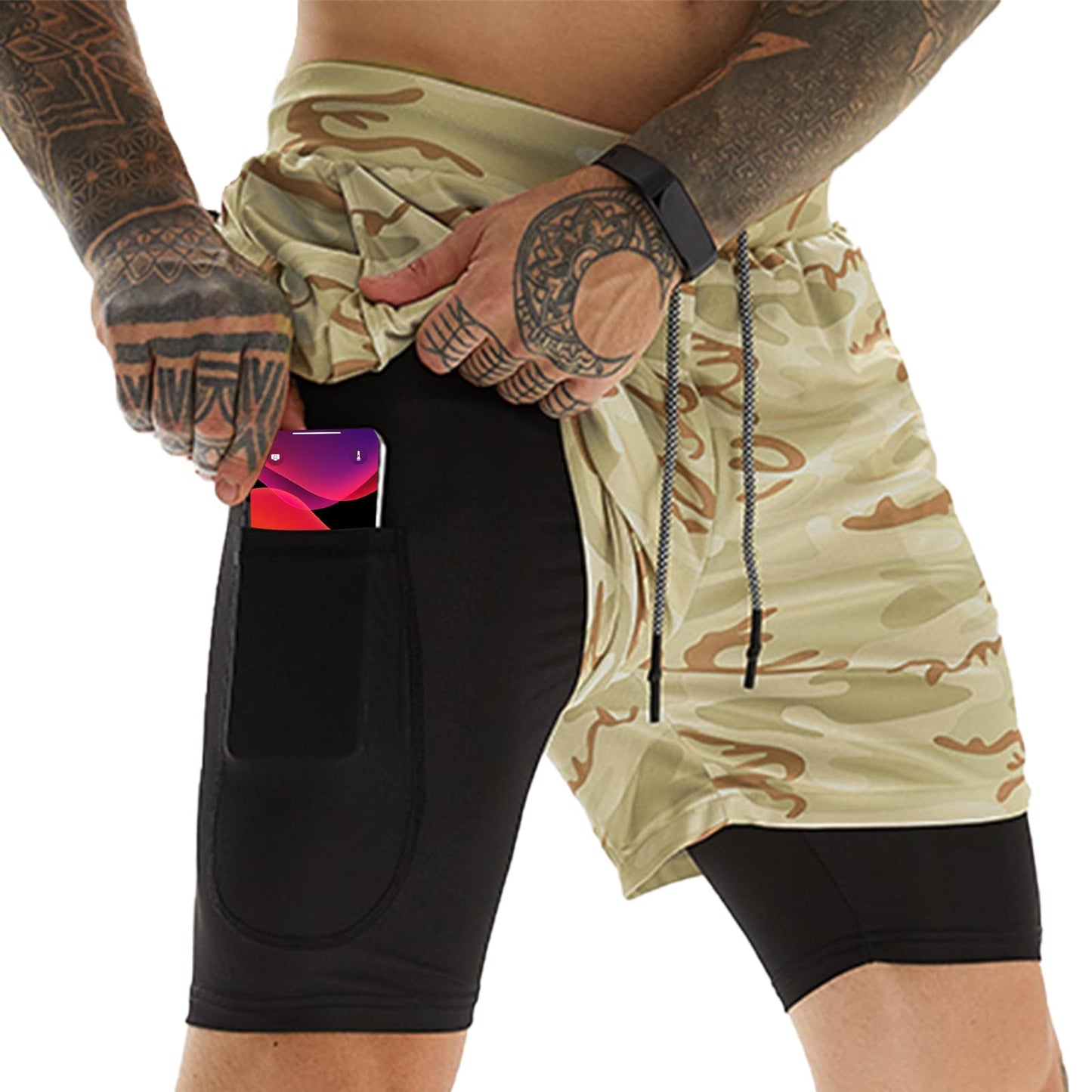 OEBLD Mens Athletic Shorts 2-in-1 Gym Workout Running 7'' Shorts with Towel Loop