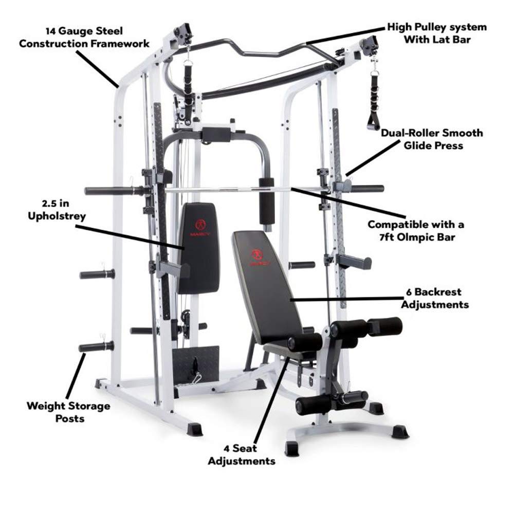 MARCY Smith Cage Workout Machine Full Body StrengthTraining Home Gym Equipment System with Leg Developer, Press Bar, PEC Deck, and Squat Rack