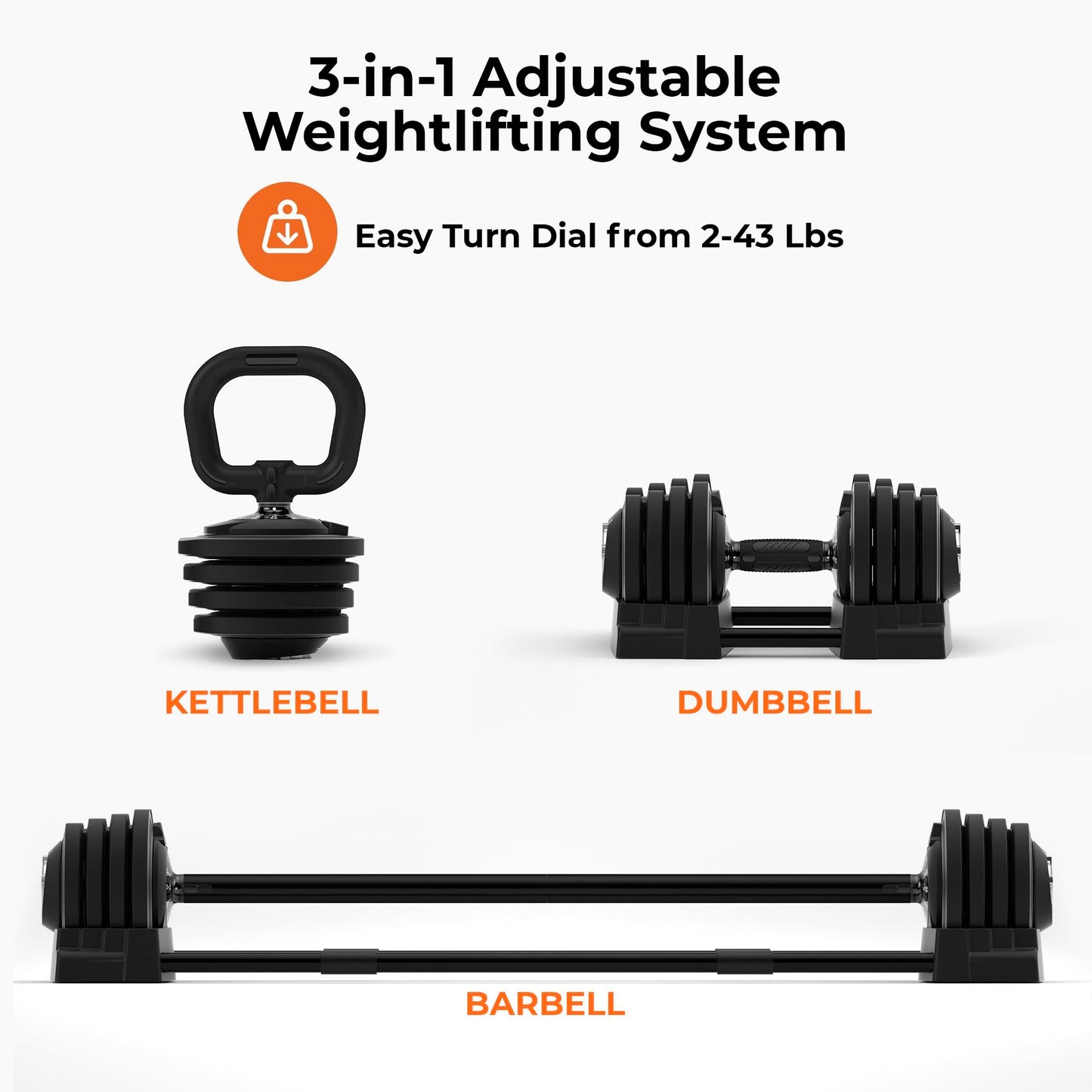 Lifepro Adjustable Dumbbells Set/Single - 15lb 43lb 55lb 25 lb Dumbbell Sets with Rack - Quick Adjust, Secure Grip weights dumbbells set - Compact Hand Weights for Women/Men at Home Gym