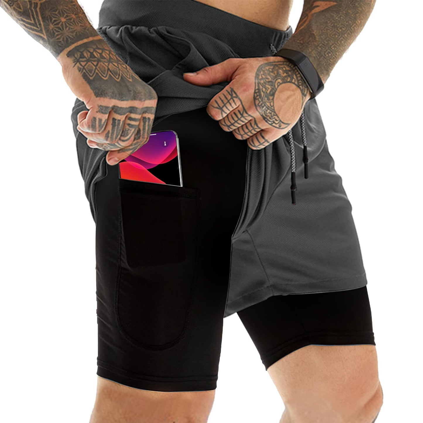 OEBLD Mens Athletic Shorts 2-in-1 Gym Workout Running 7'' Shorts with Towel Loop