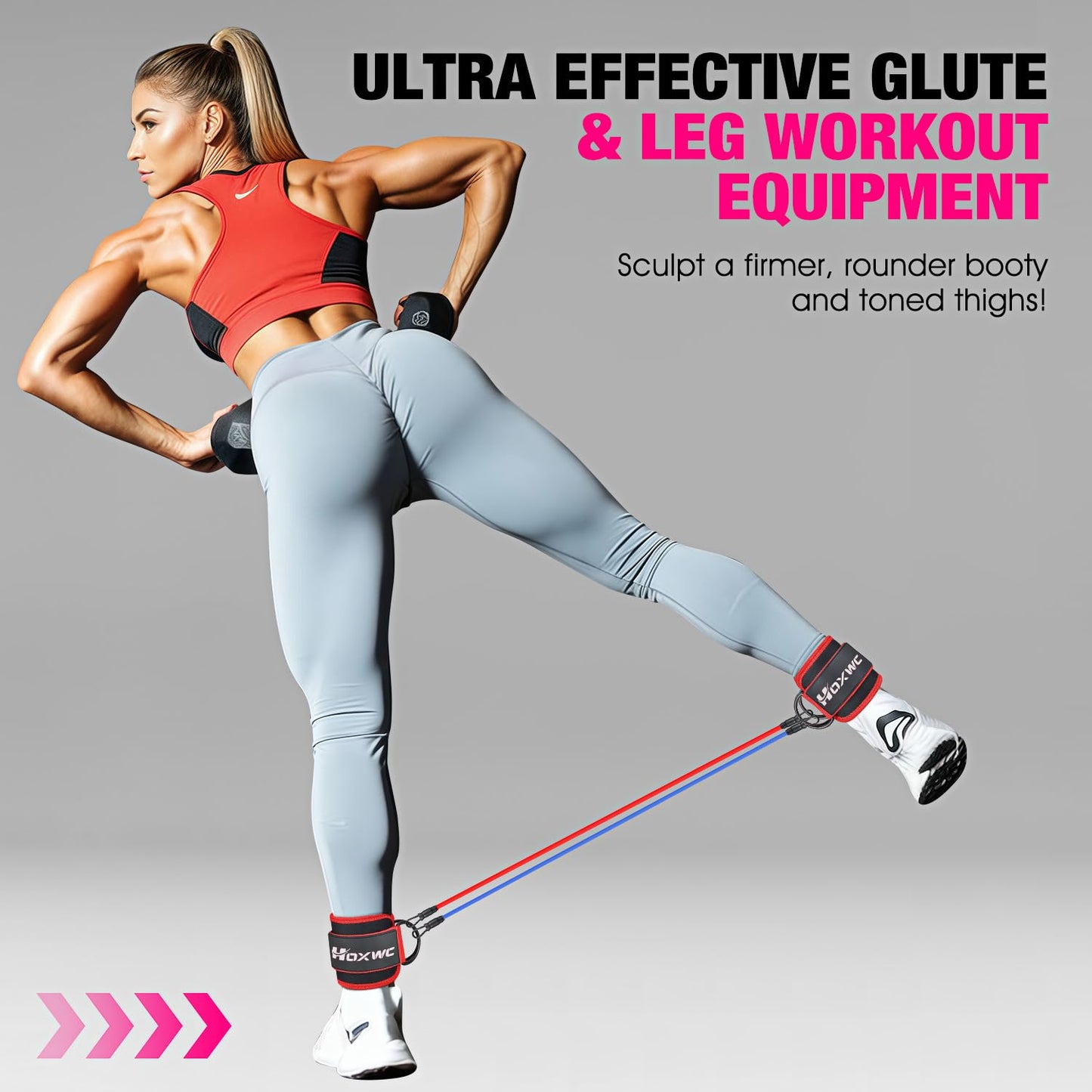 Ankle Resistance Bands with Cuffs, Ankle Bands for Working Out, Ankle Resistance Band for Leg, Booty Workout Equipment for Kickbacks Hip Fitness Training, Exercise Bands for Butt Lift Women