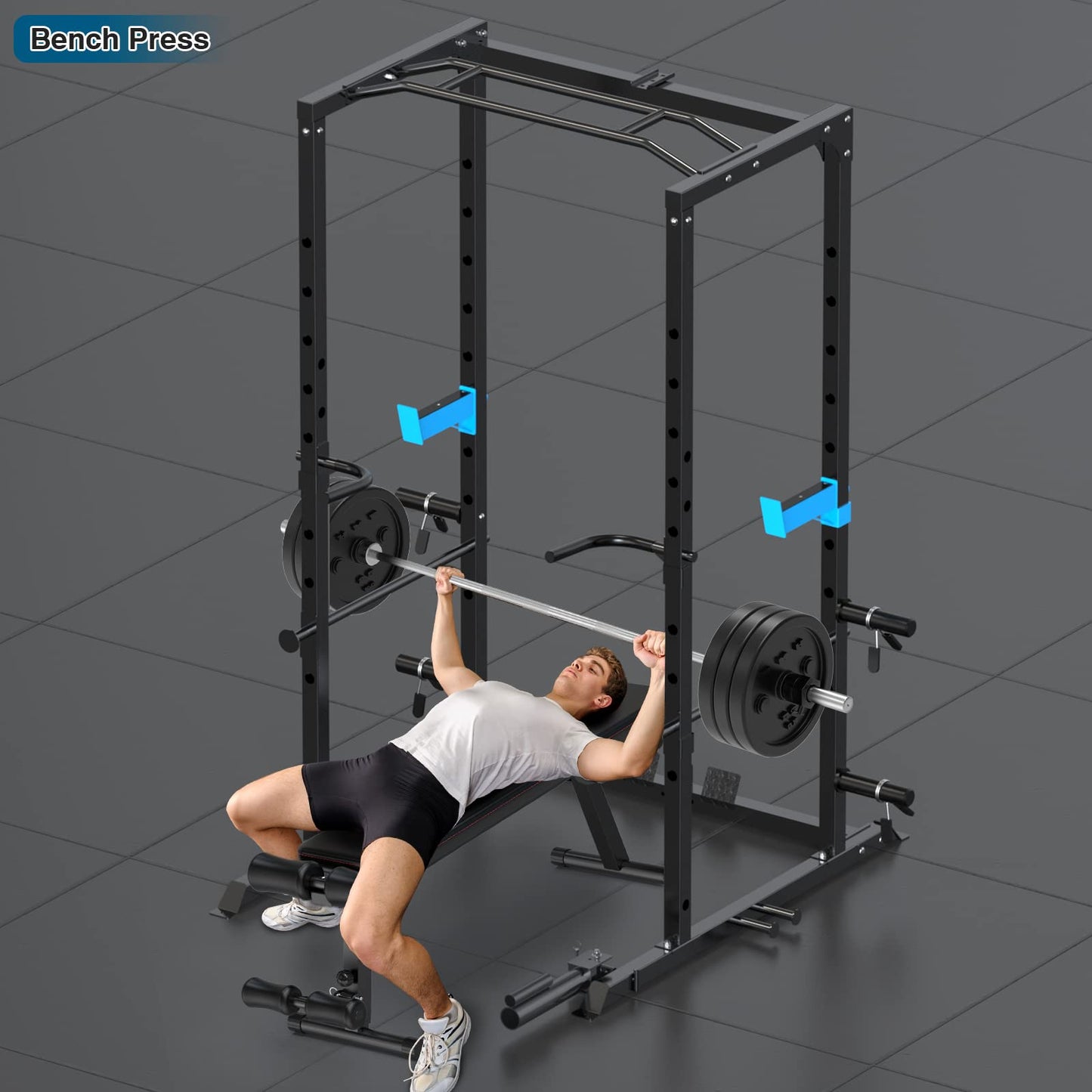 Power Cage, Multi-Functional Power Rack with J-Hooks, Dip Handles, Landmine Attachment and Optional Cable Pulley System for Home Gym