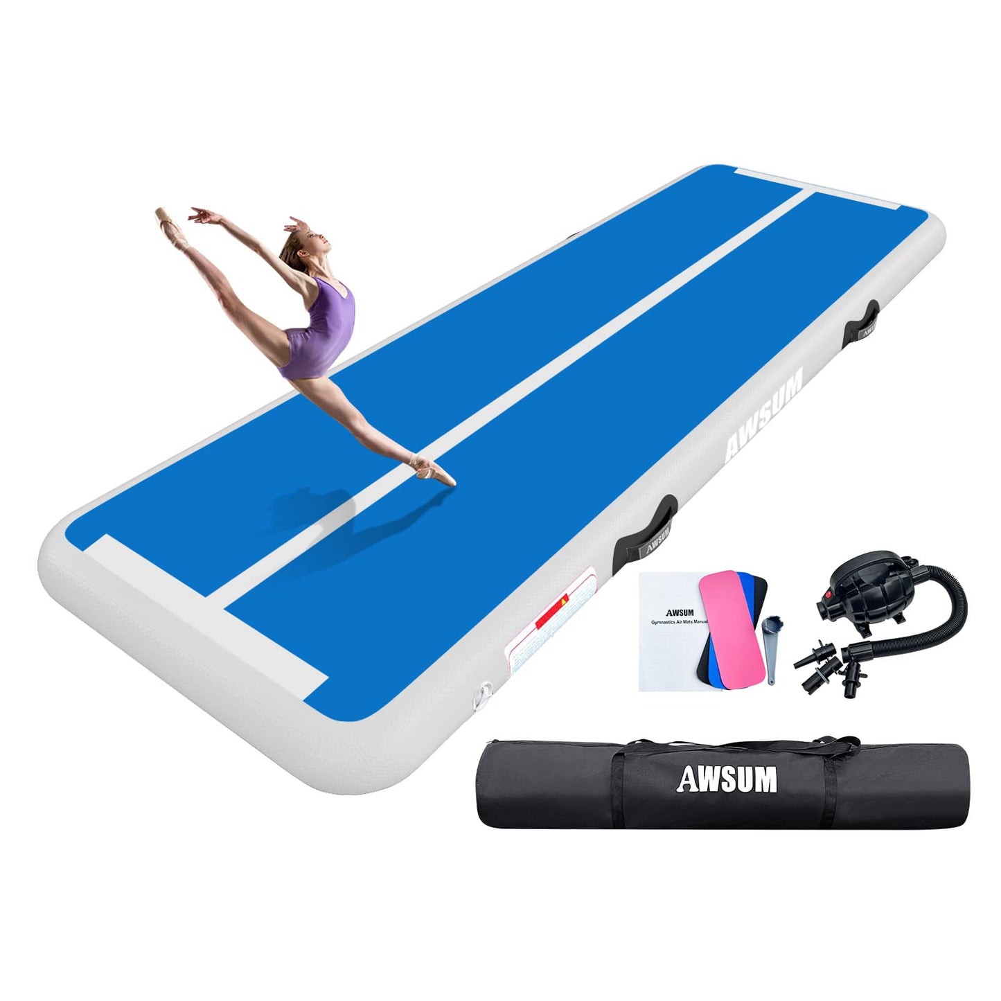 AWSUM Inflatable Air Gymnastics Mat 10ft/13ft/16ft/20ft/23ft Training mat 4/8 inches Thick tumbling mat with Electric Pump for Home/Gym/Outdoor