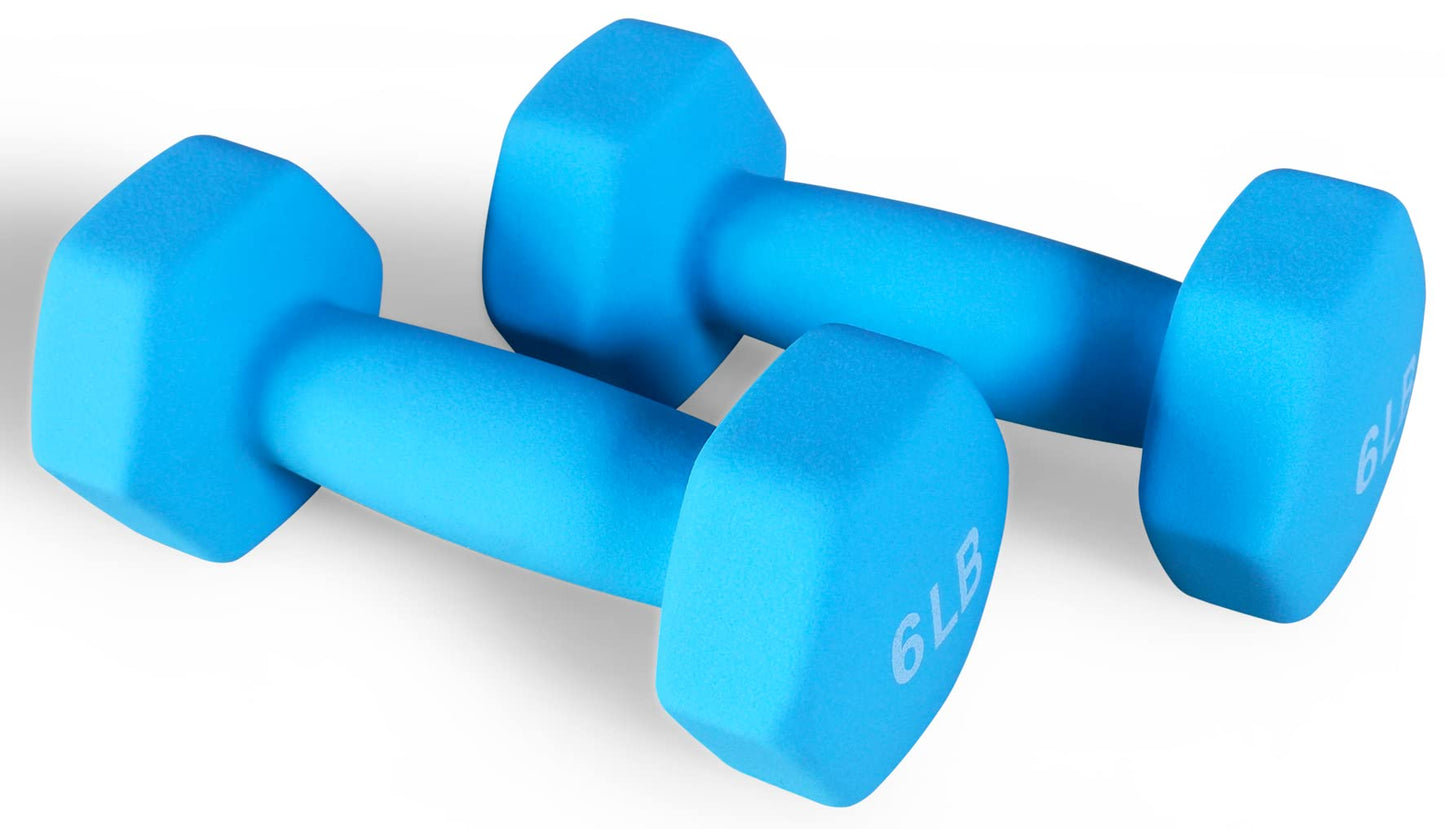 Neoprene Dumbbell Hand Weights, Anti-Slip, Anti-roll, Hex Shape Colorful, Pair or Set with Stand