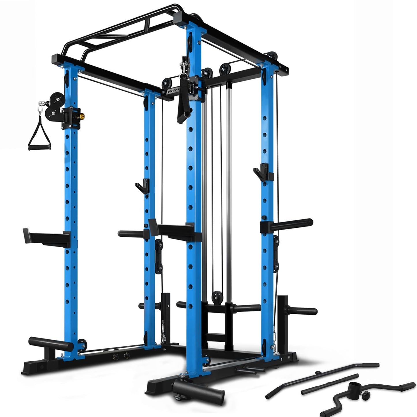 RitFit Multi-Function Squat Rack Power Cage PPC03 with Cable Crossover System, 1000LBS Capacity Power Rack and Packages with Optional Weight Bench, Barbell Weight Set, for Garage Workout & Home Gym