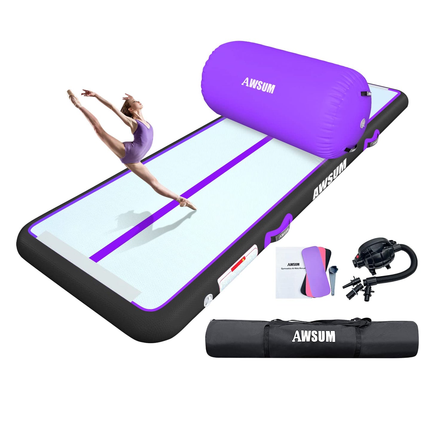 AWSUM Inflatable Air Gymnastics Mat 10ft/13ft/16ft/20ft/23ft Training mat 4/8 inches Thick tumbling mat with Electric Pump for Home/Gym/Outdoor