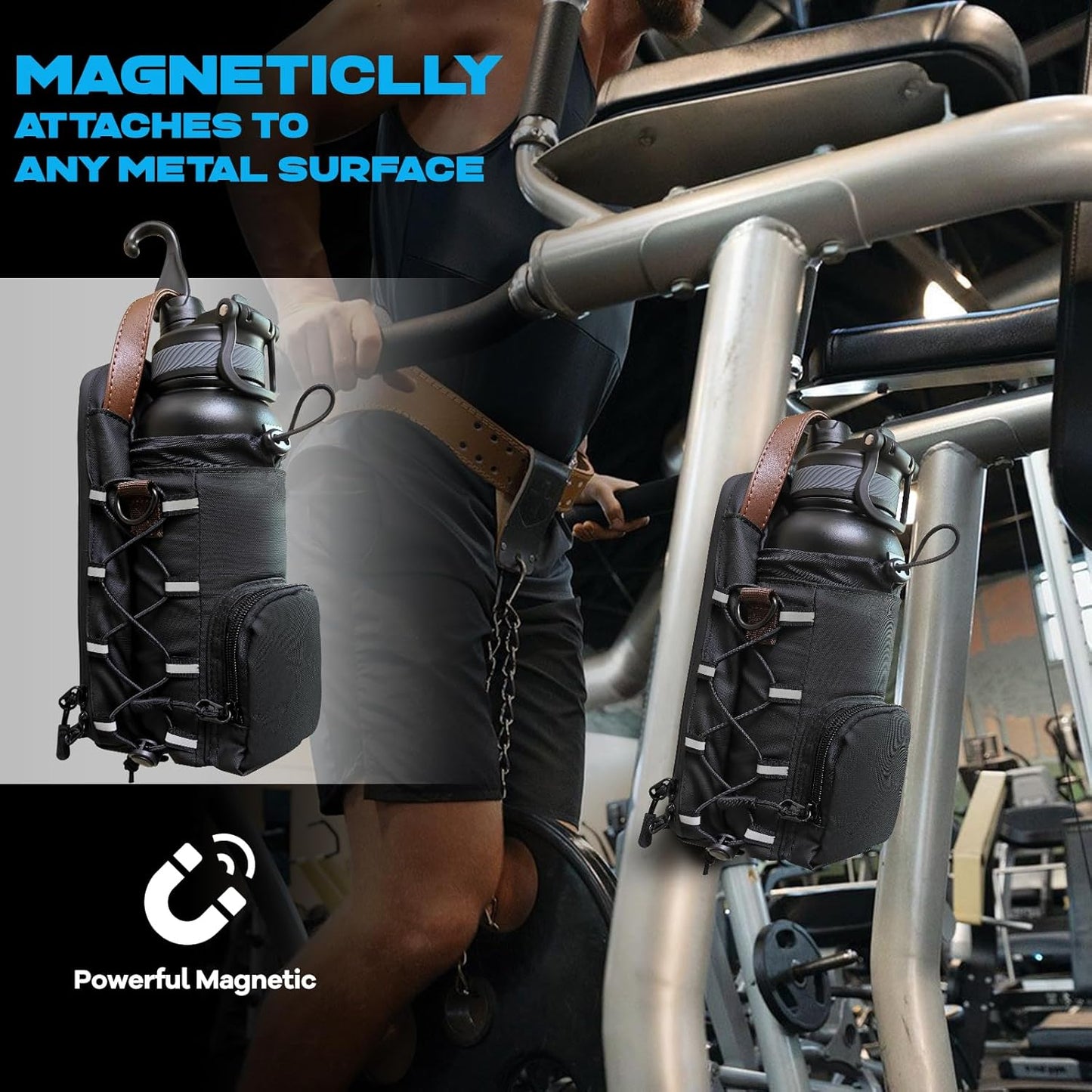 Magnetic Gym Bag, Water Bottle Holder Gym magnetic bag company, Magnetic Crossbody Gym Bag for Gym, Travel, Work and Sports