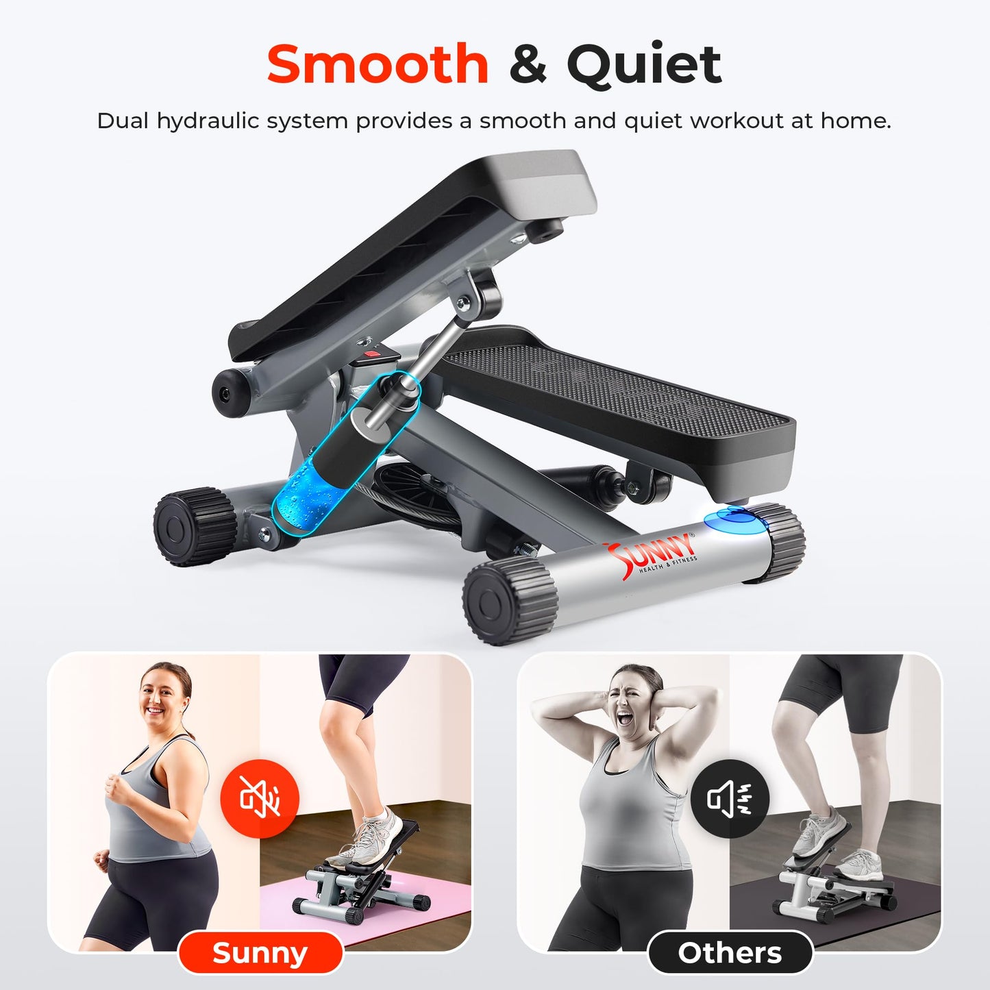 Sunny Health & Fitness Mini Steppers for Exercise at Home, Stair Step Workout Machine with Optional Resistance Bands, Full Body Cardio Equipment, Optional Free SunnyFit App Connection Smart Stepper