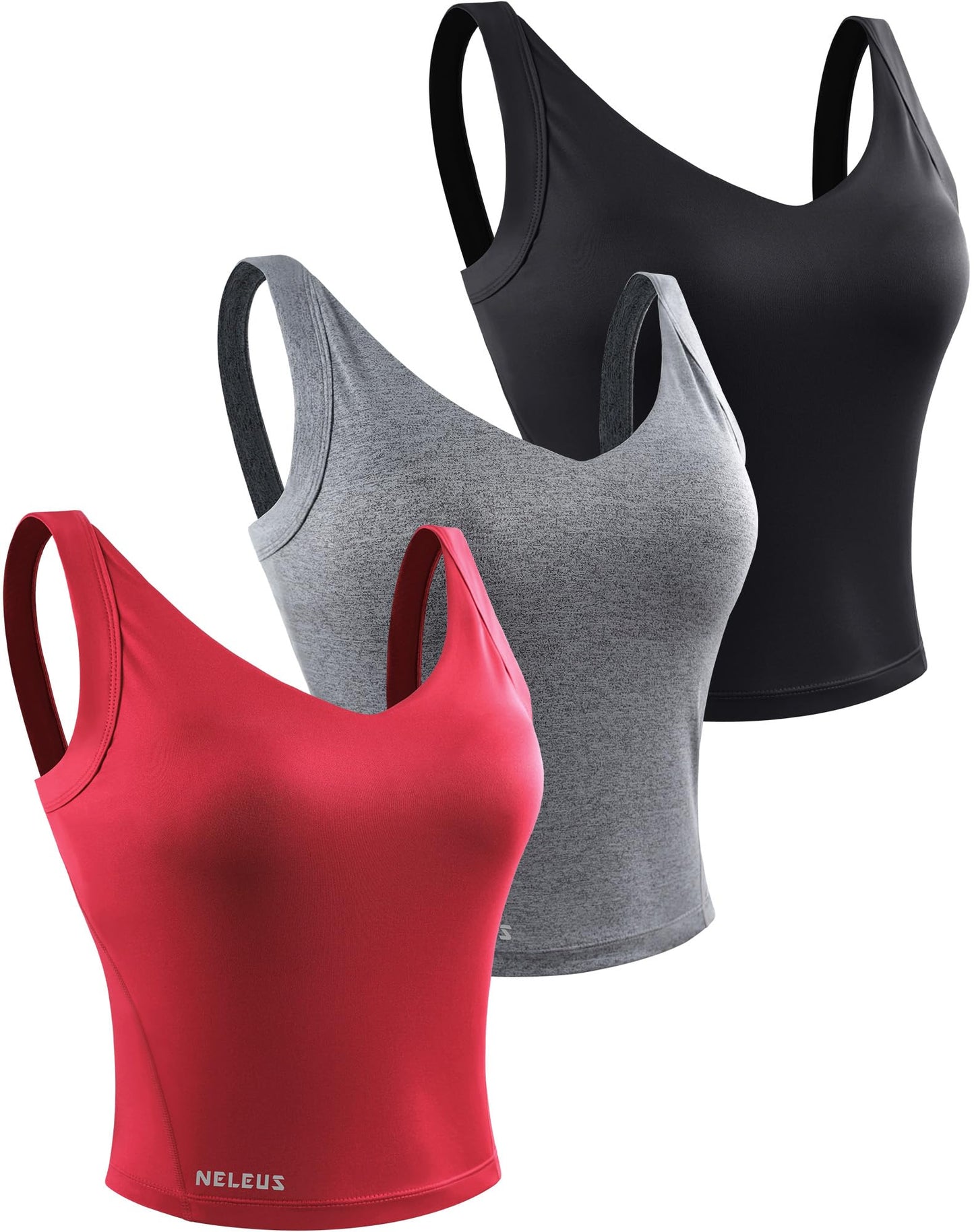 NELEUS Women's 3 Pack Athletic Compression Tank Top with Sport Bra Running Shirt