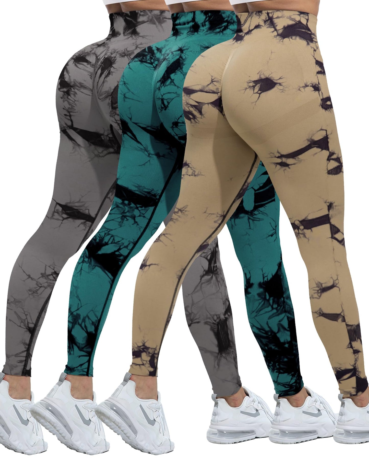 CHRLEISURE 3 Piece Workout Leggings Sets for Women, Gym Scrunch Butt Butt Lifting Seamless Leggings