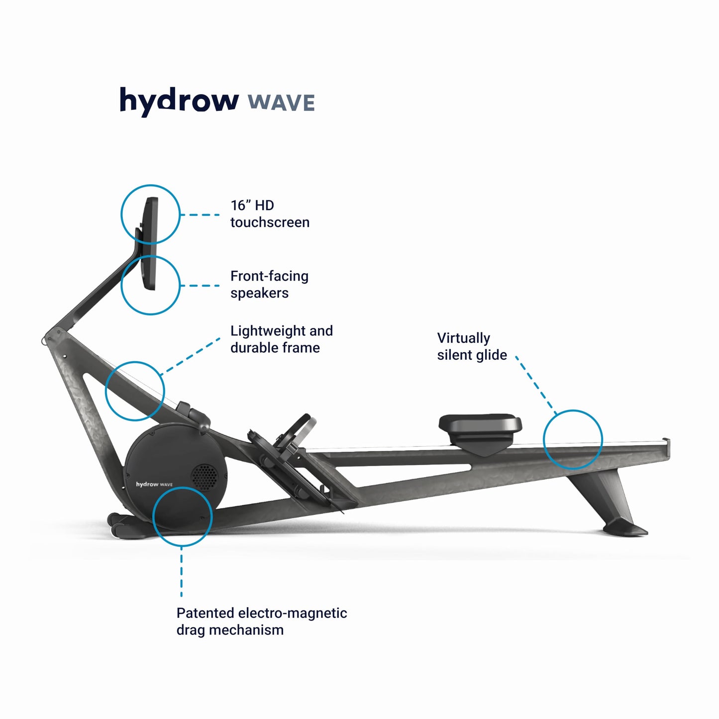 Hydrow Wave Rowing Machine with 16" HD Touchscreen & Speakers - Foldable | Live Home Workouts, Subscription Required