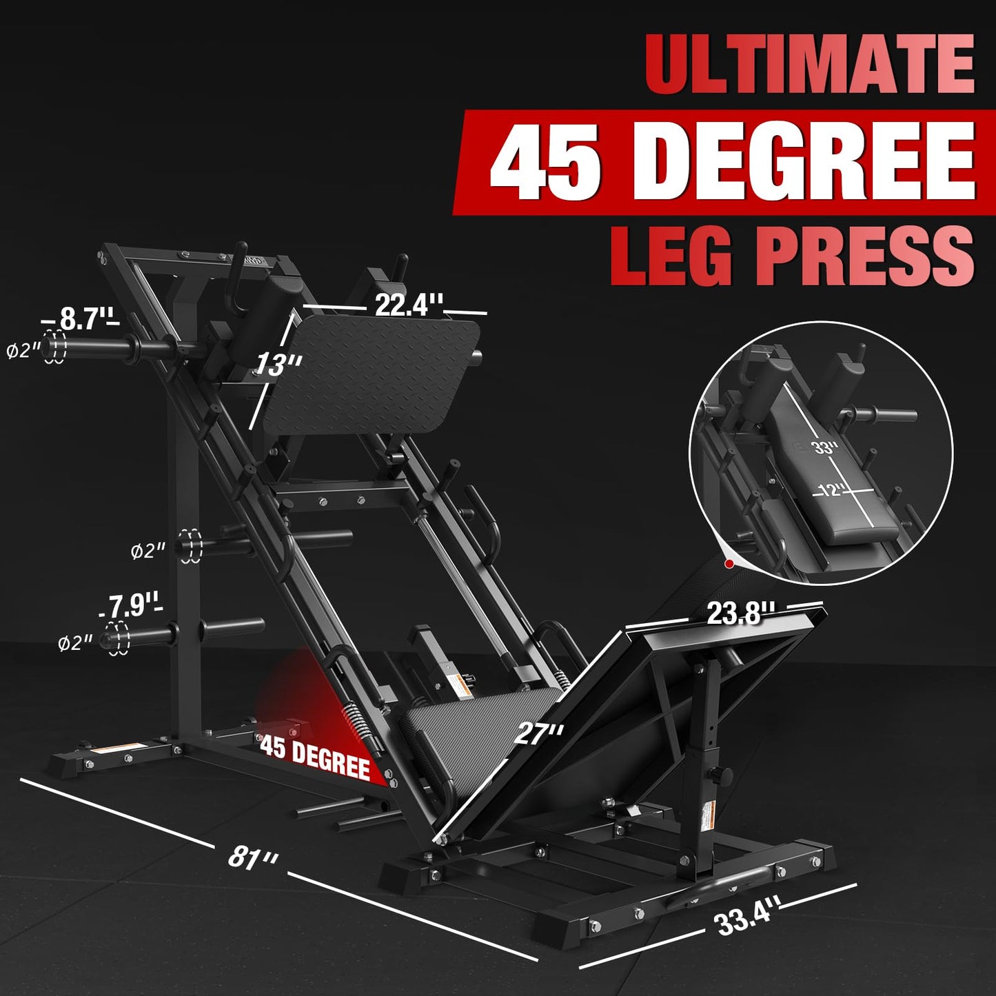 GMWD Leg Press Hack Squat Machine Combo, Leg Exercise Machine with Linear Bearing, 45-Degree Lower Body Special with Weight Storage for Quads, Hamstring, Glutes, Calves, Home Gym Leg Day Equipment