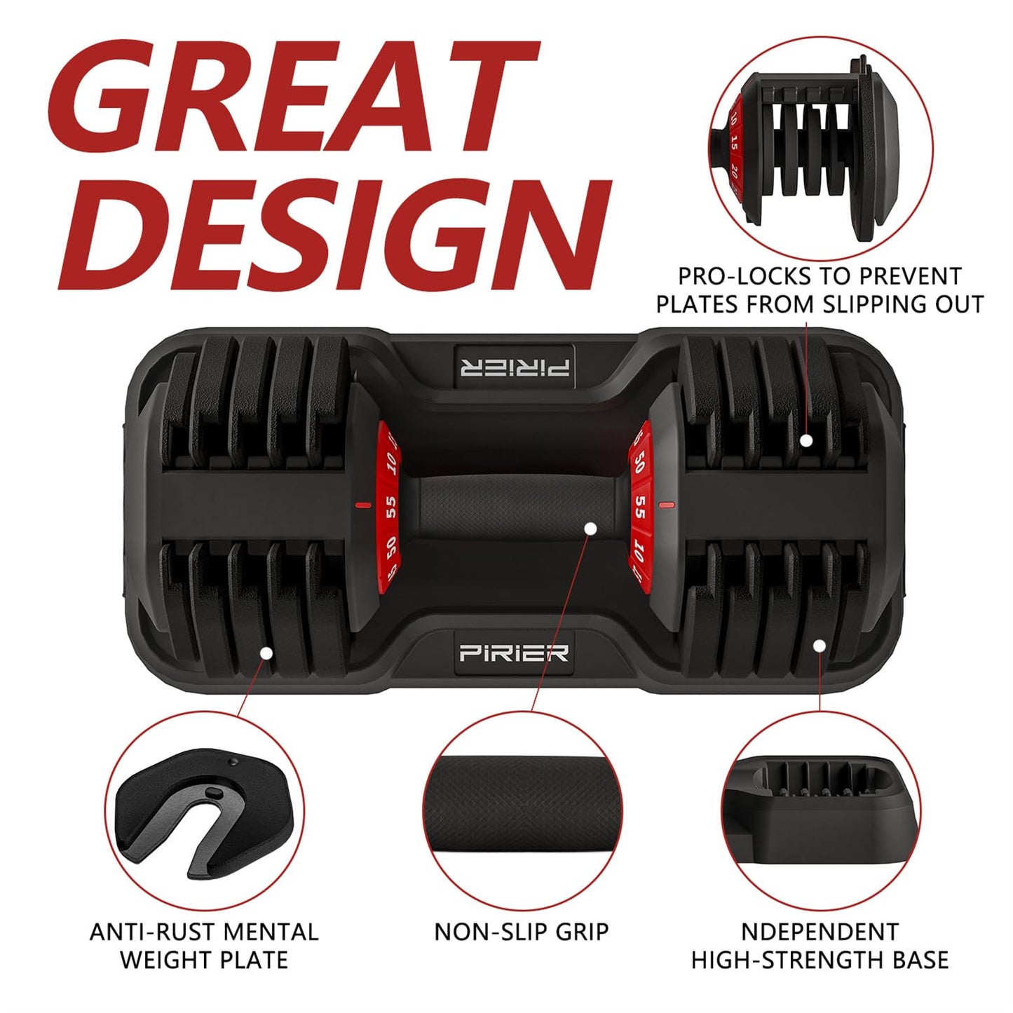 Adjustable Dumbbell 55LB Single Dumbbell Weight, 10-in-1 Weight Dumbbell with Anti-Slip Metal Handle for Comprehensive Full Body Strength Training