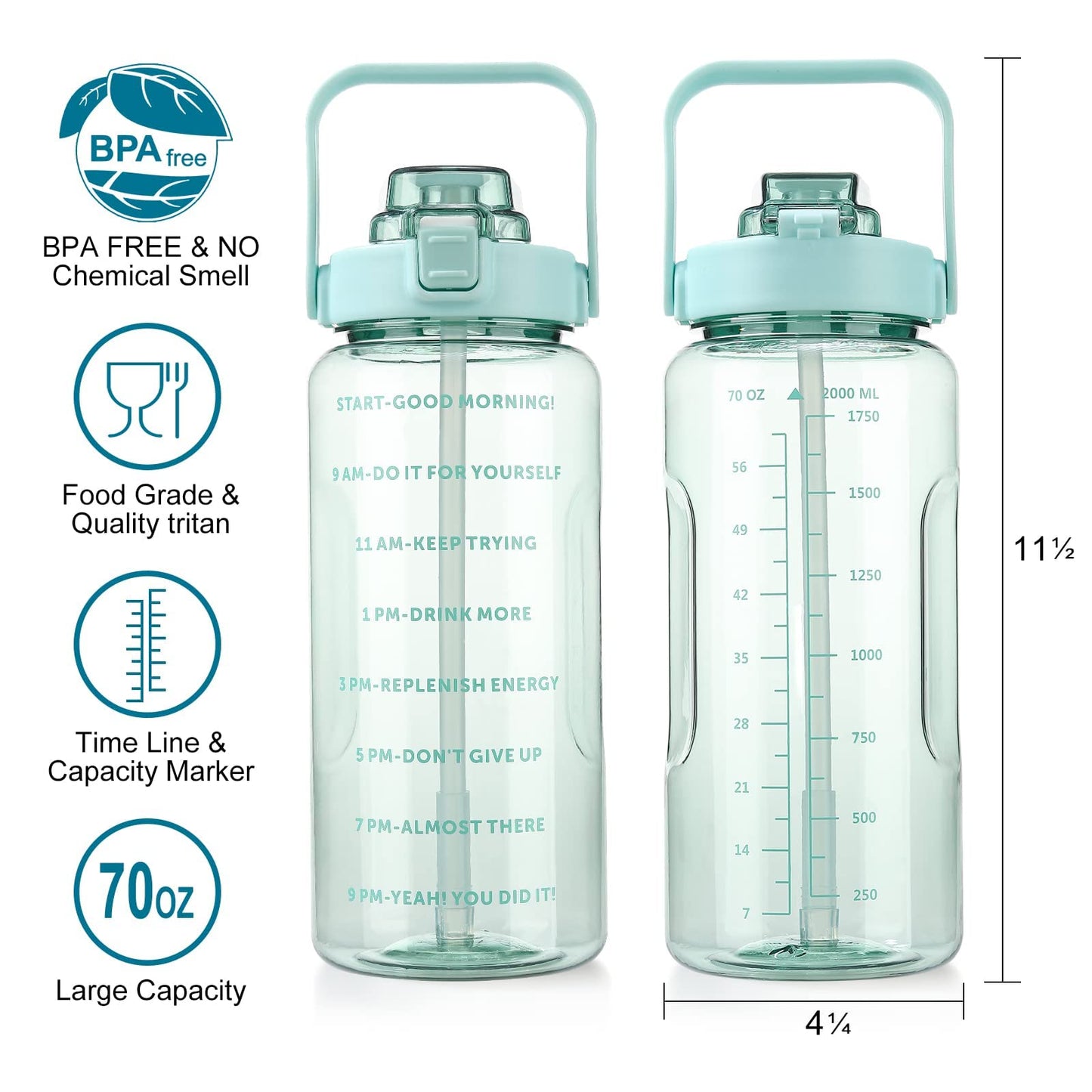 Half Gallon Water Bottle with Sleeve, 64OZ Motivational Water Bottle with Straw & Time Marker, BPA Free Leakproof Large Sports Water Bottle, Reusable Water Jug for Workout Gym Sport