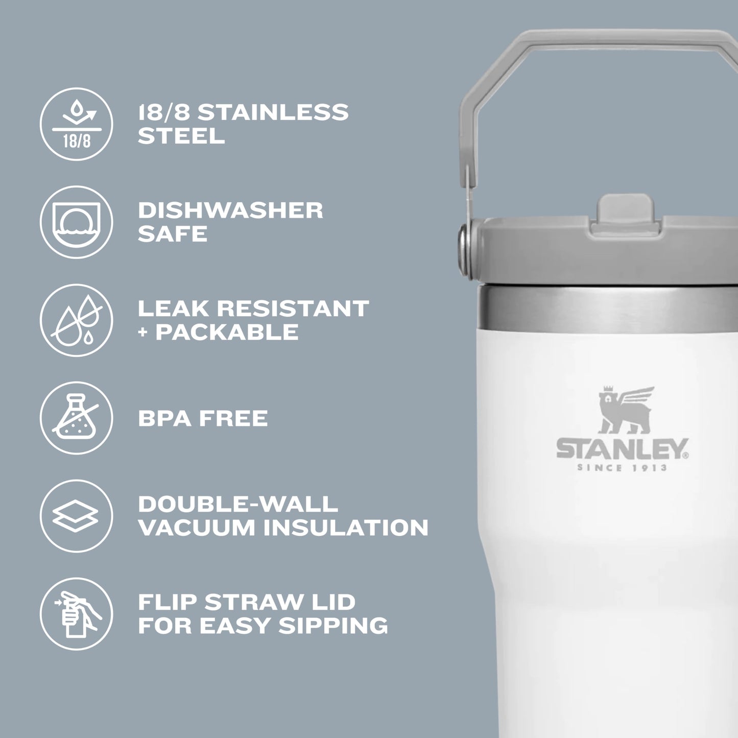 Stanley IceFlow Flip Straw Tumbler with Handle 30 oz | Twist On Lid and Flip Up Straw | Leak Resistant Water Bottle | Insulated Stainless Steel |BPA-Free | Lilac