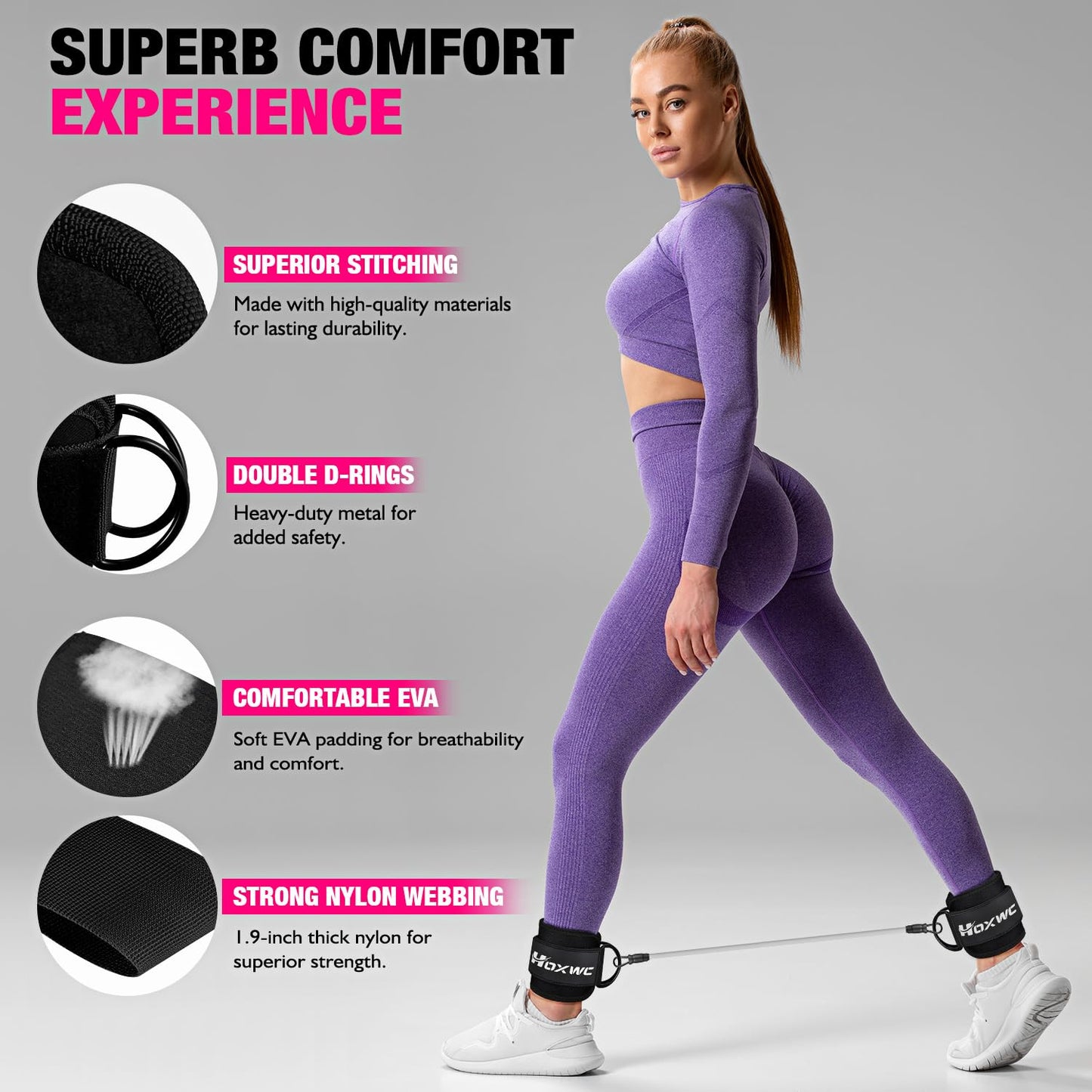 Ankle Resistance Bands with Cuffs, Ankle Bands for Working Out, Ankle Resistance Band for Leg, Booty Workout Equipment for Kickbacks Hip Fitness Training, Exercise Bands for Butt Lift Women