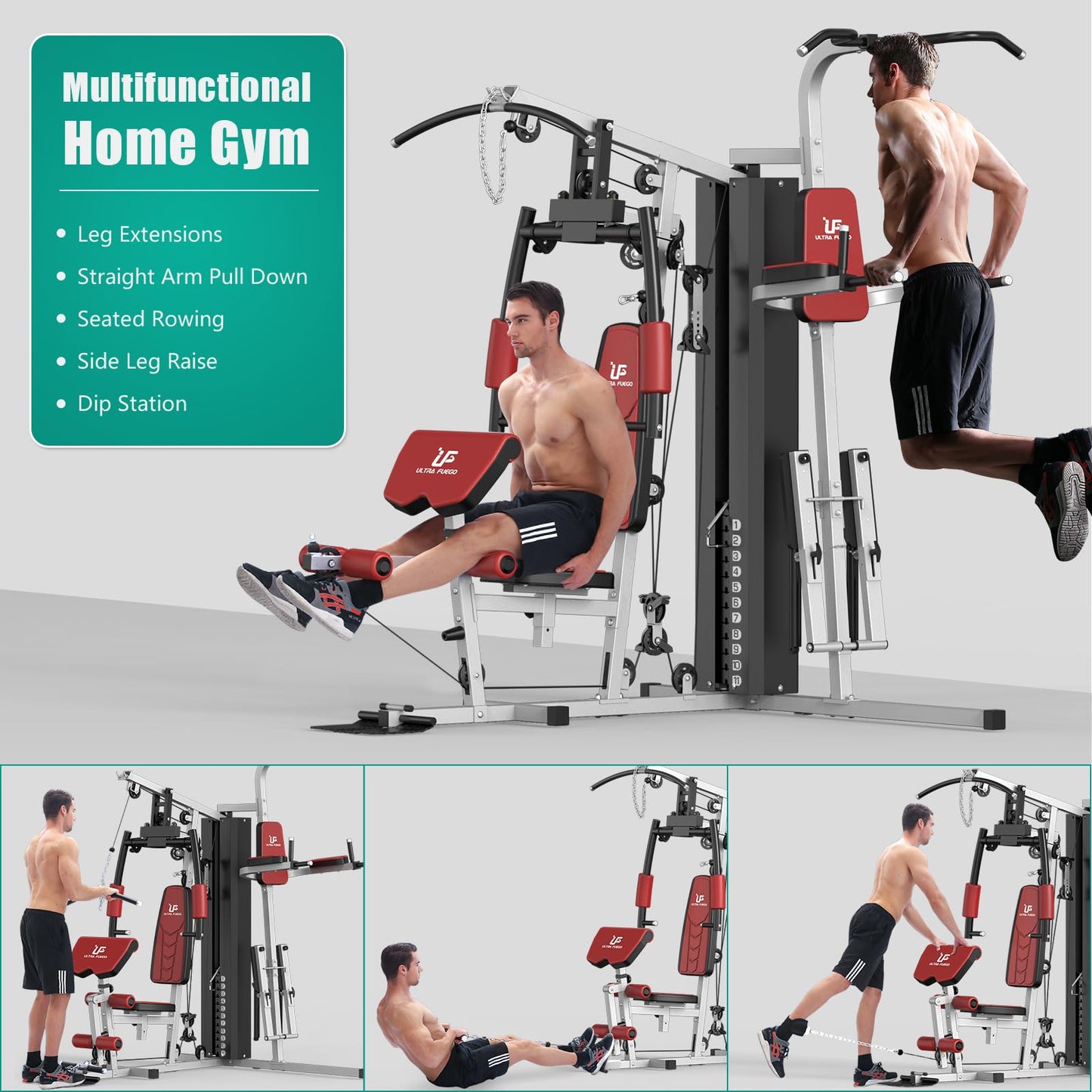 Multifunctional Home Gym Equipment Workout Station with Pulley System, Arm, and Leg Developer for Full Body Training