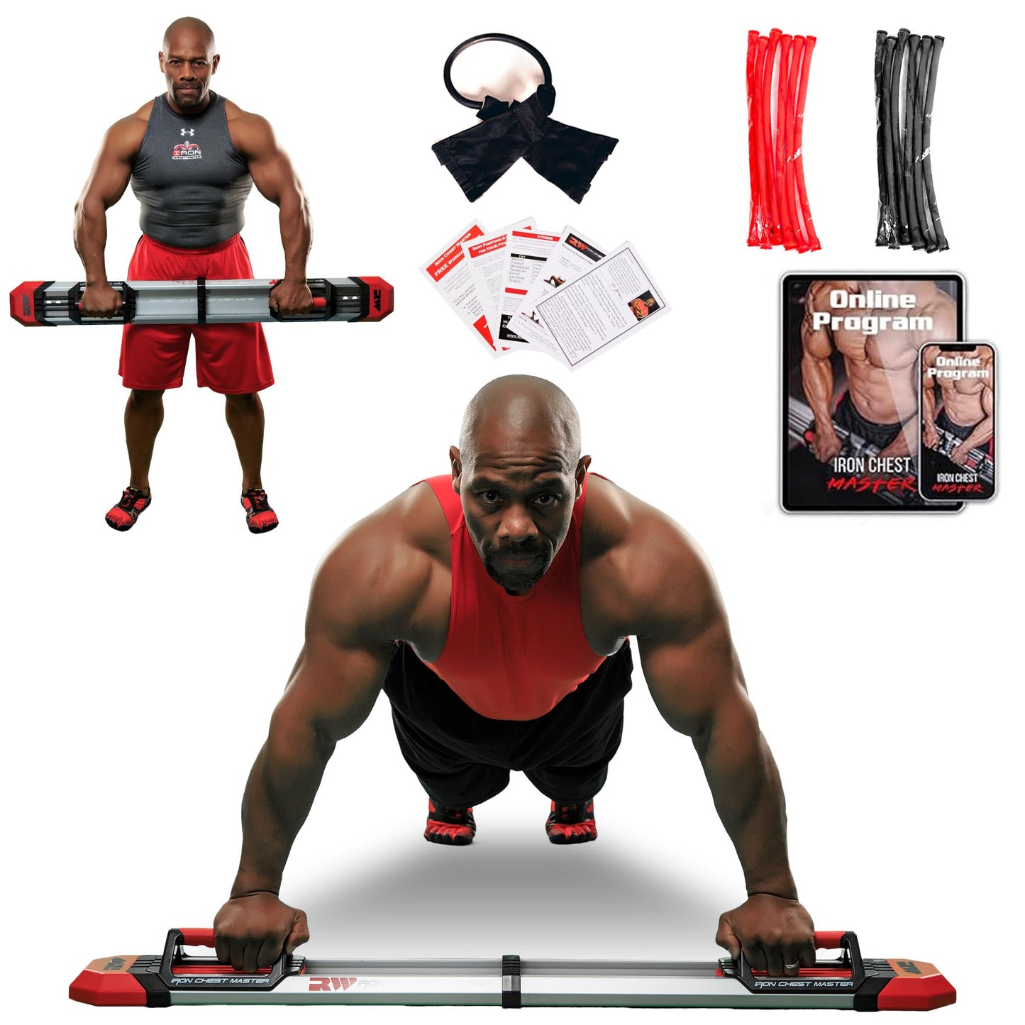 IRON CHEST MASTER Push Up Machine | Home Fitness Equipment for Chest Workouts | Home Gym Equipment Includes Adjustable Resistance Bands and a Unique Fitness Program