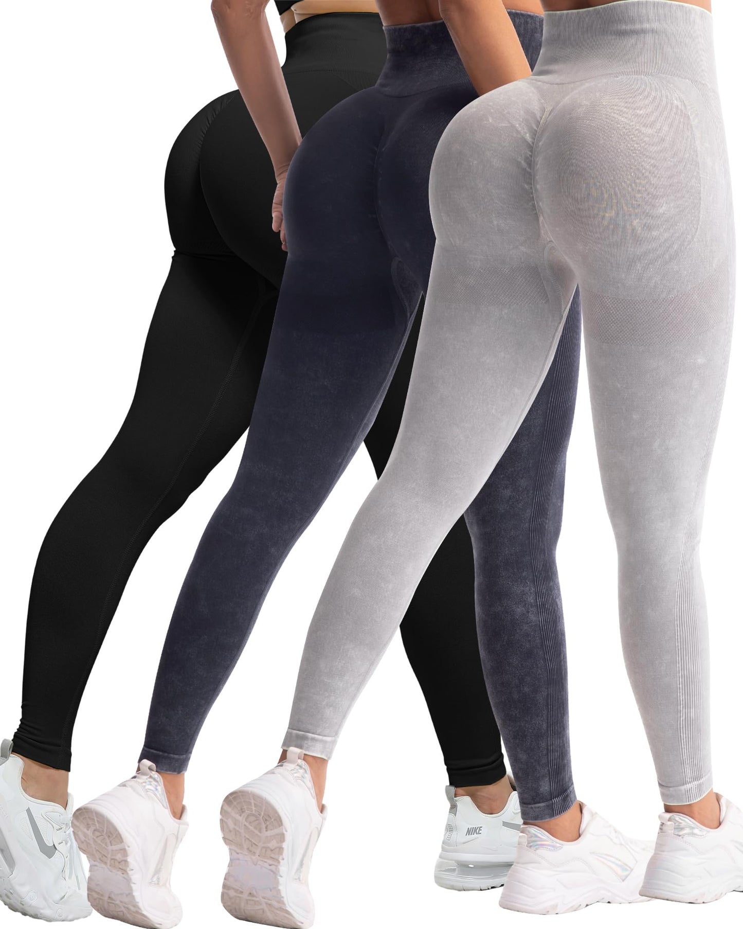 CHRLEISURE 3 Piece Workout Leggings Sets for Women, Gym Scrunch Butt Butt Lifting Seamless Leggings