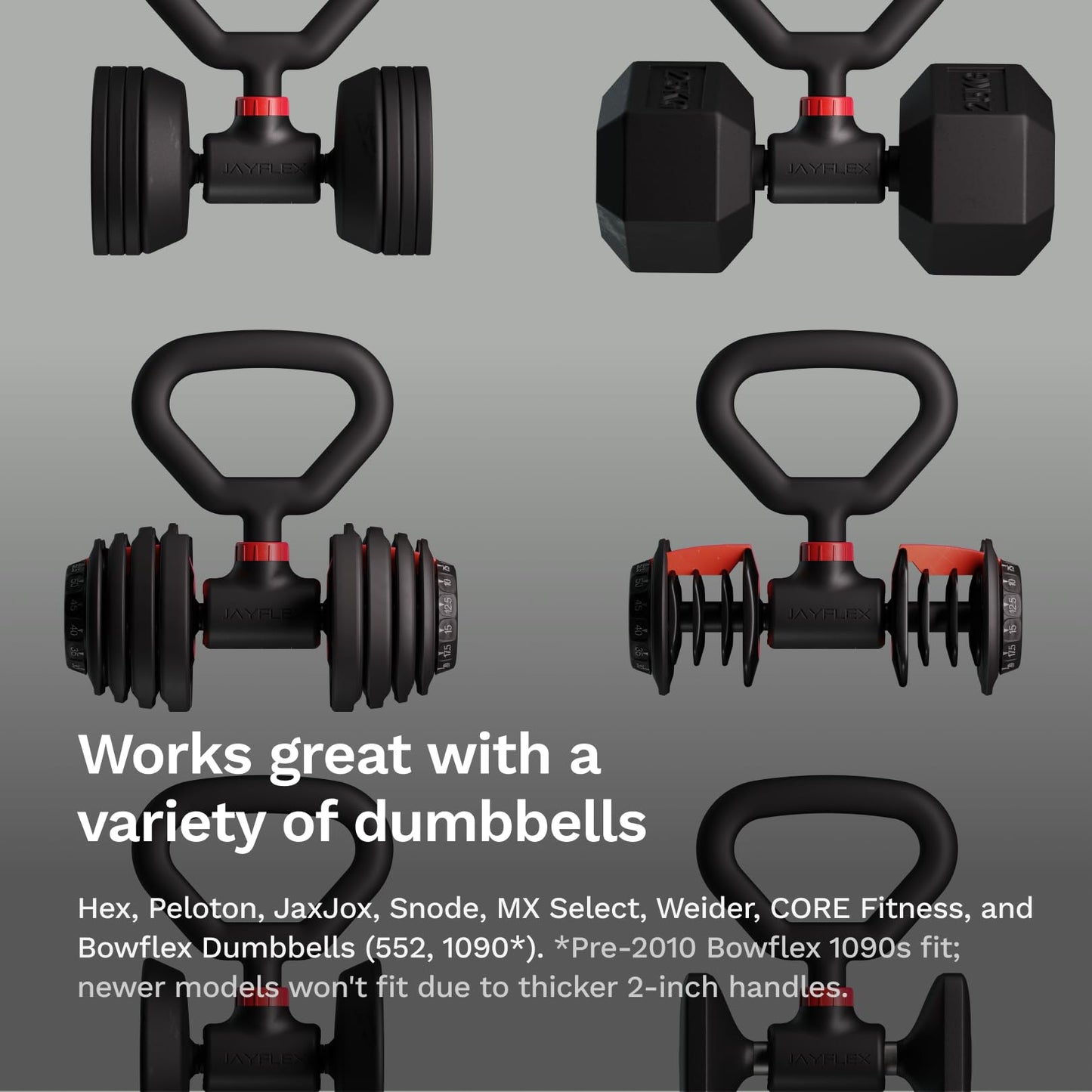 Jayflex Hyperbell Dumbbell Converter - Convert Dumbbells to Barbell Set and Kettlebell for Home Fitness - Adjustable & Up to 200 lb Capacity Weight Barbell for Weight Lifting