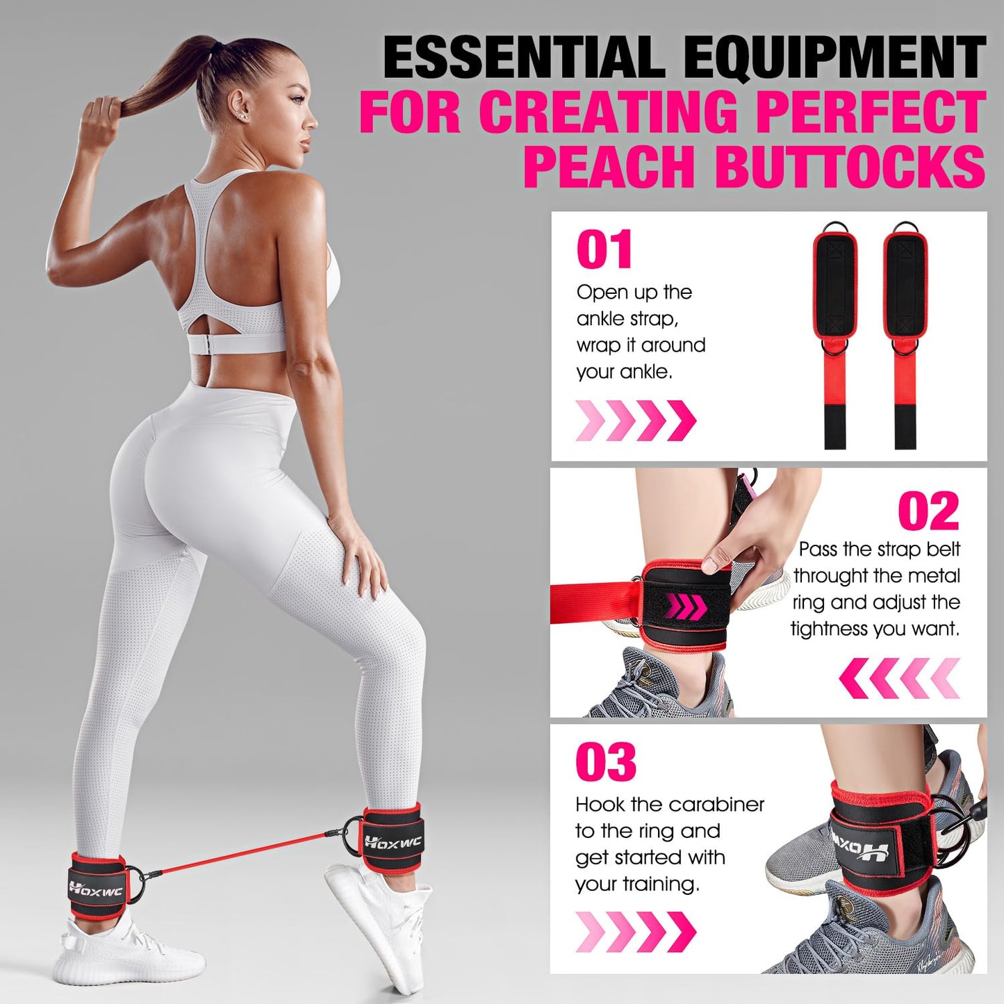 Ankle Resistance Bands with Cuffs, Ankle Bands for Working Out, Ankle Resistance Band for Leg, Booty Workout Equipment for Kickbacks Hip Fitness Training, Exercise Bands for Butt Lift Women